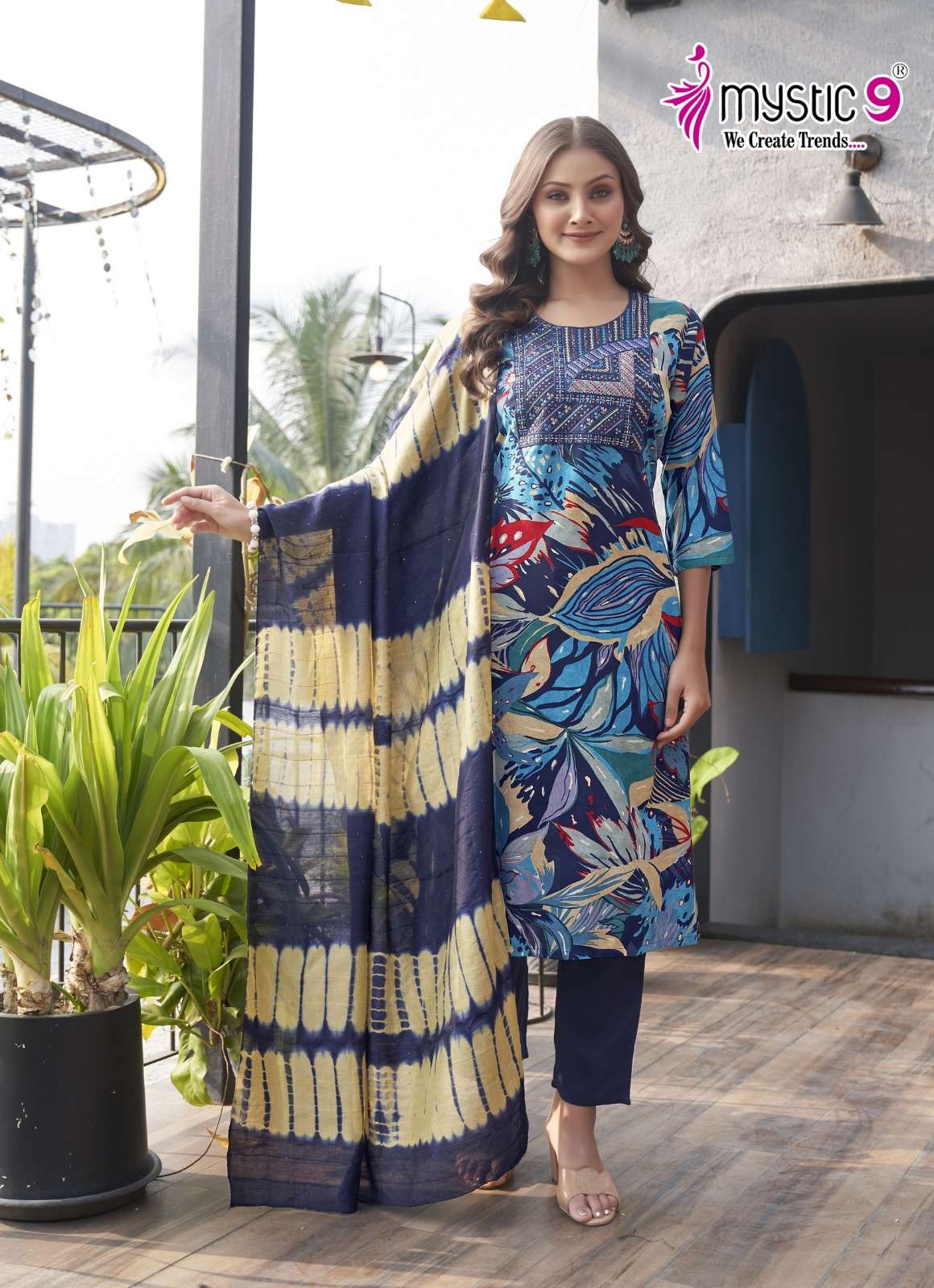 MYSTIC 9 SABRI VOL 4 RAYON FOIL PRINT STRAIGHT CUT  KURTI COMBO SET