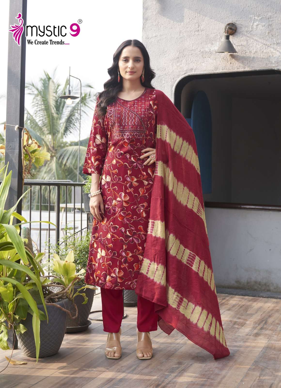 MYSTIC 9 SABRI VOL 4 RAYON FOIL PRINT STRAIGHT CUT  KURTI COMBO SET