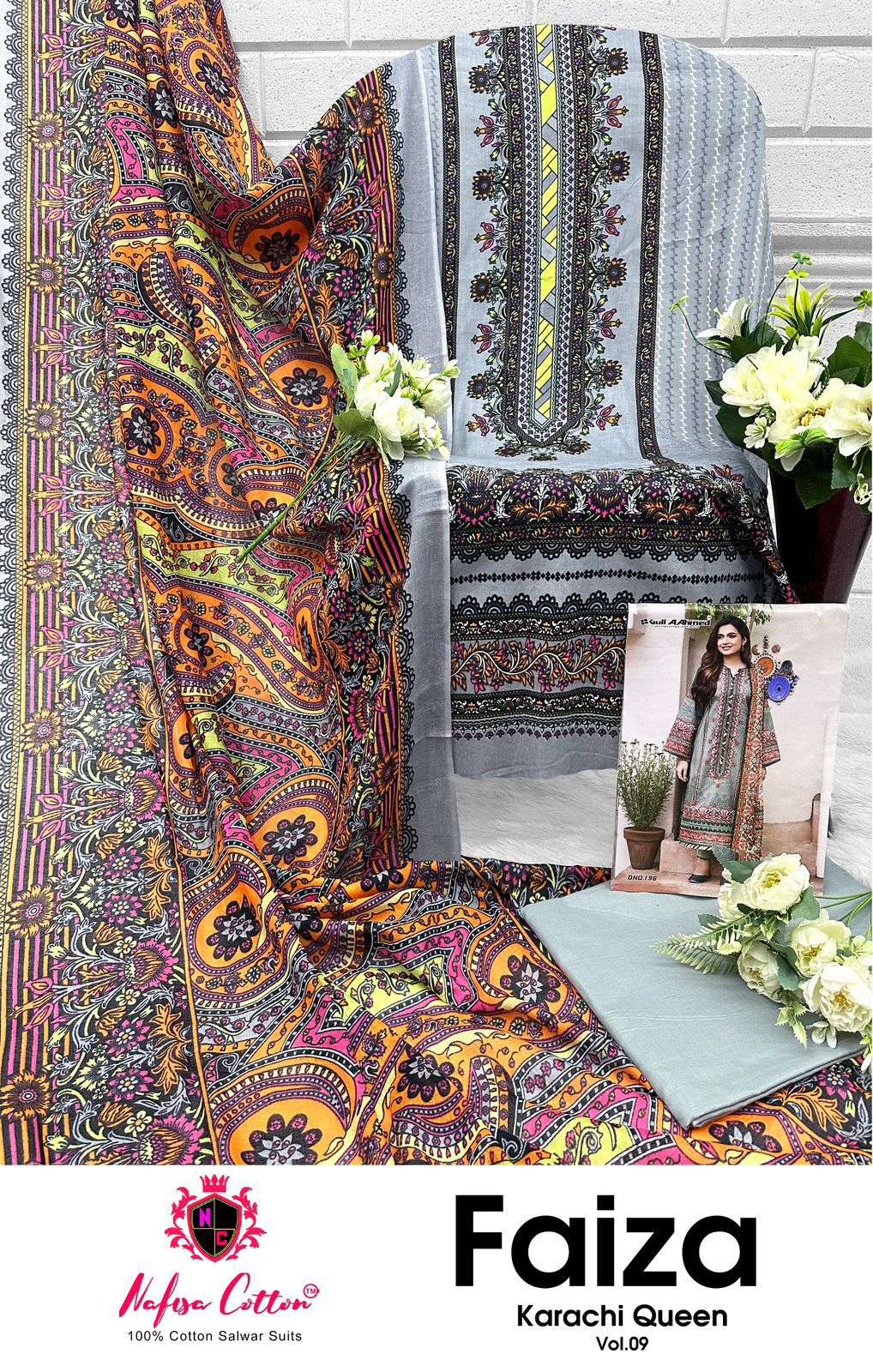 NAFISA COTTON FAIZA KARACHI QUEEN VOL 9 COTTON DIGITAL PRINTS SALWAR SUIT