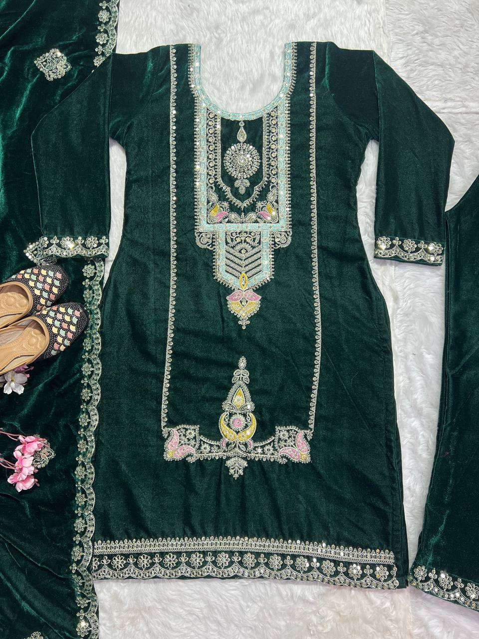 ND 5025 VISCOSE VELVET EMBROIDERY DESIGNER WORK SUIT