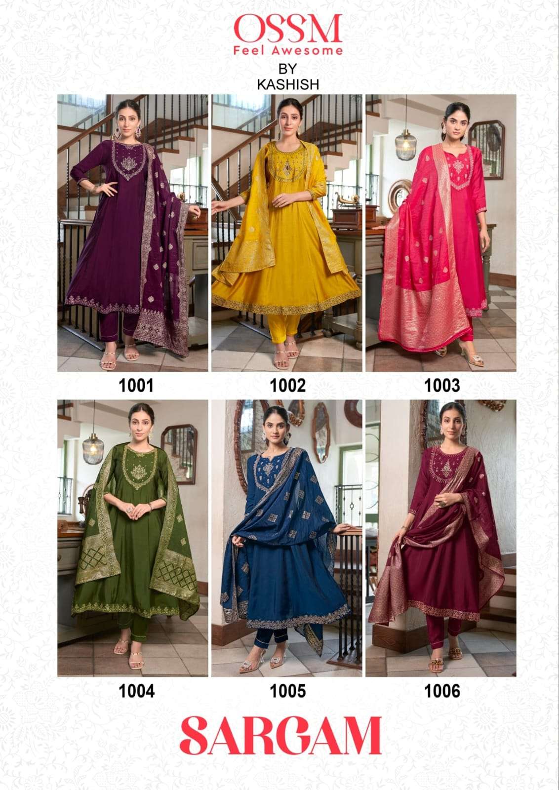 OSSM SARGAM SILK DESIGNER ANARKALI STYLE KURTI WITH BOTTOM AND DUPATTA