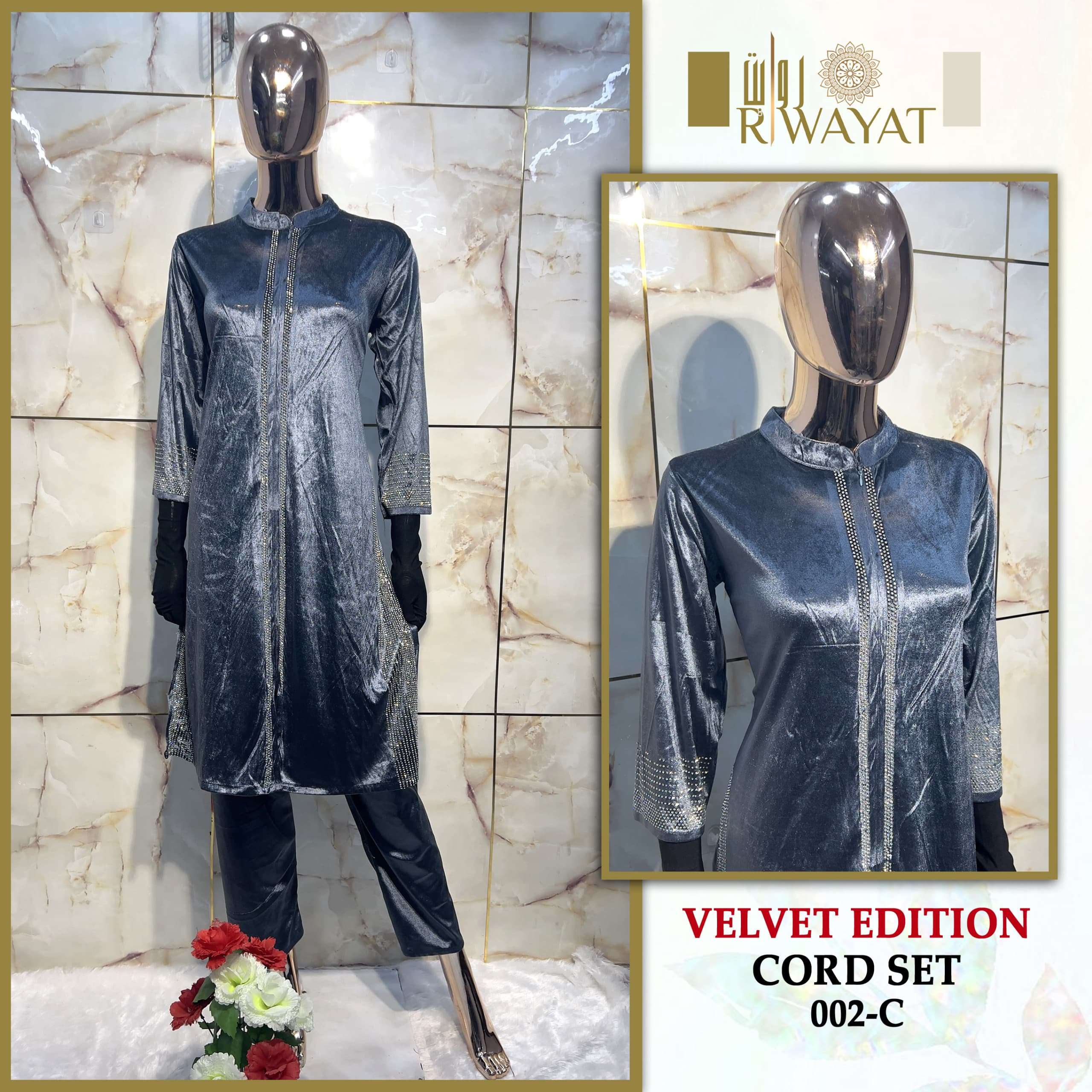 RIWAYAT VELVET EDITION D NO 002 FANCY VELVET DESIGNER KURTI WITH BOTTOM SET