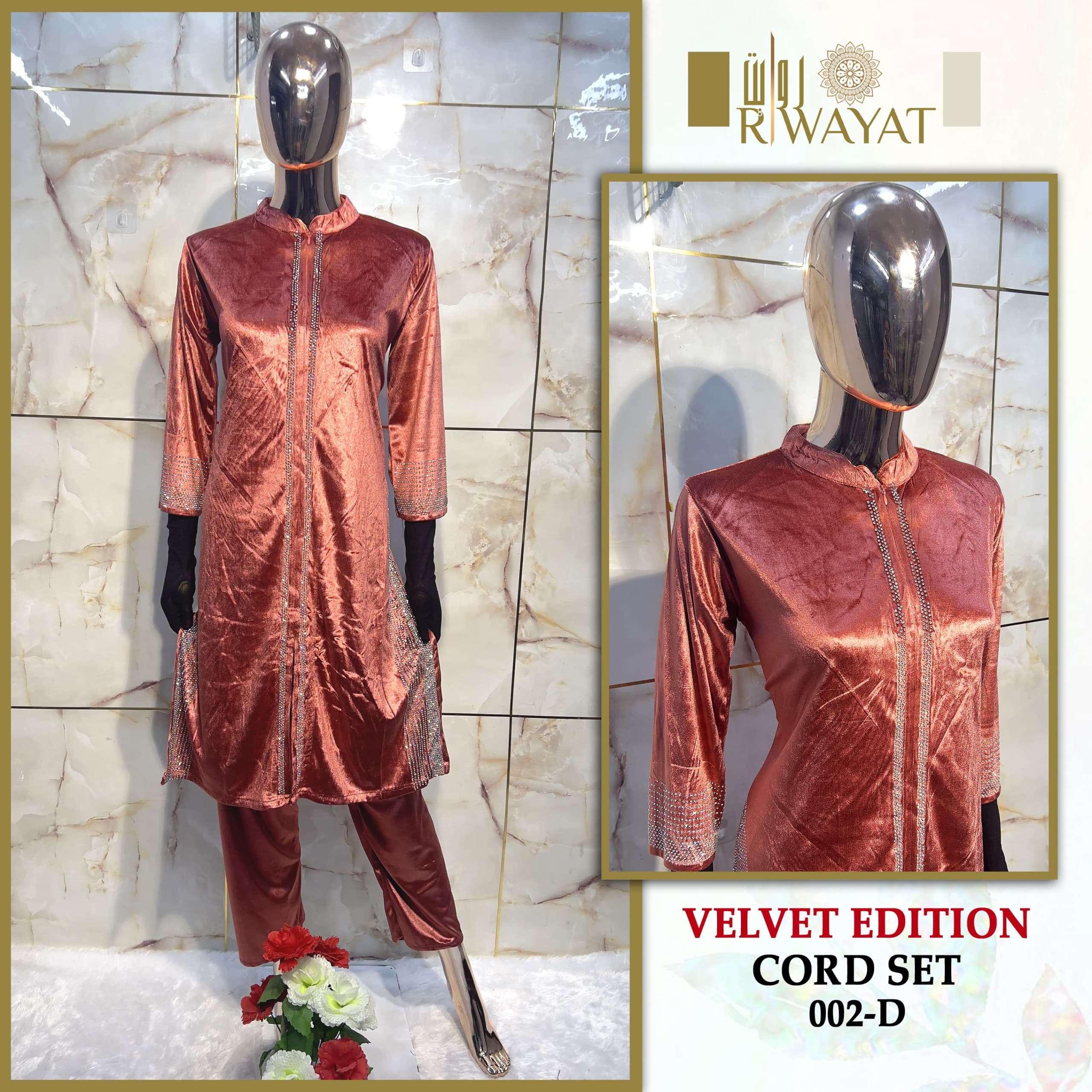 RIWAYAT VELVET EDITION D NO 002 FANCY VELVET DESIGNER KURTI WITH BOTTOM SET
