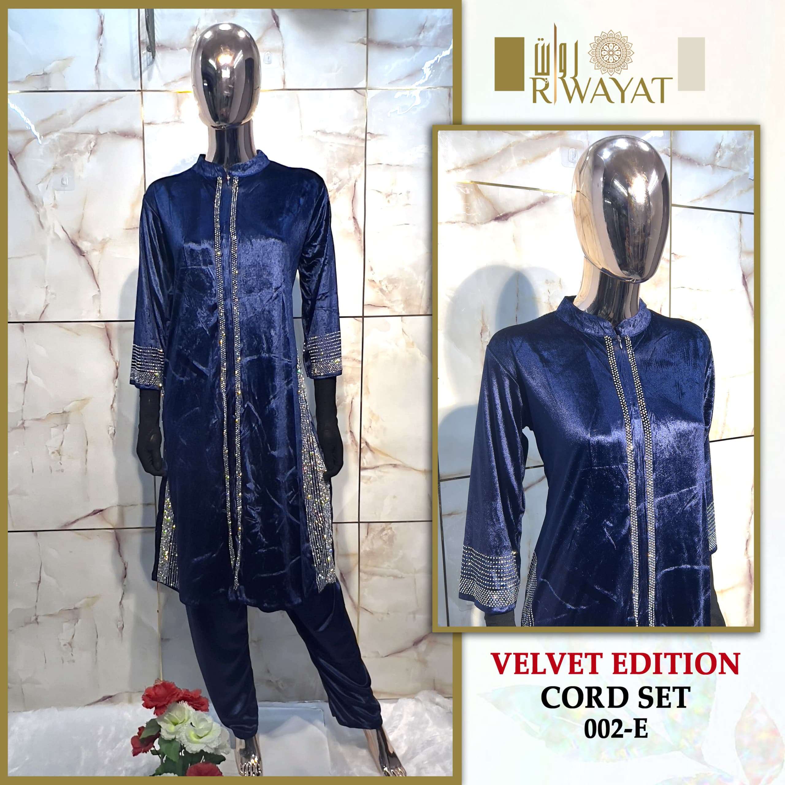 RIWAYAT VELVET EDITION D NO 002 FANCY VELVET DESIGNER KURTI WITH BOTTOM SET