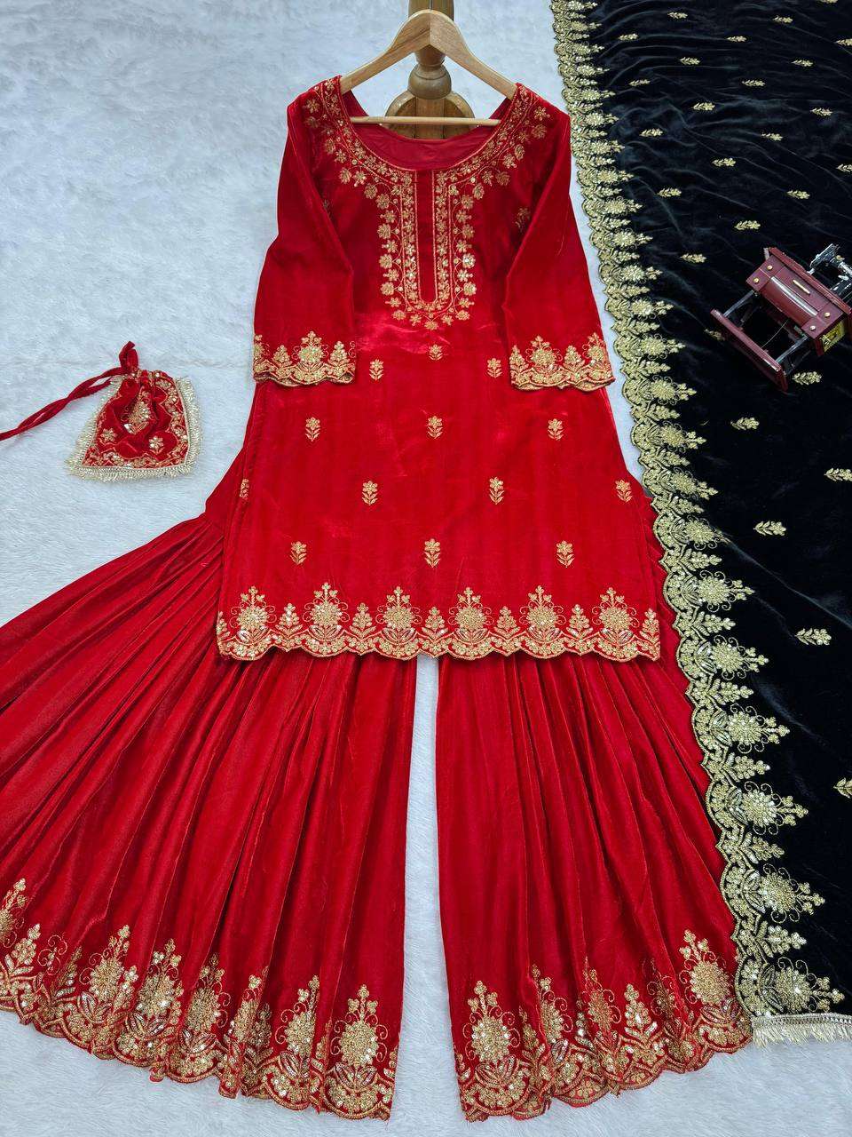 RTC 5778 VELVET WITH HEAVY ELEGANT DESIGNER WEDDING WEAR SHARARA SUIT