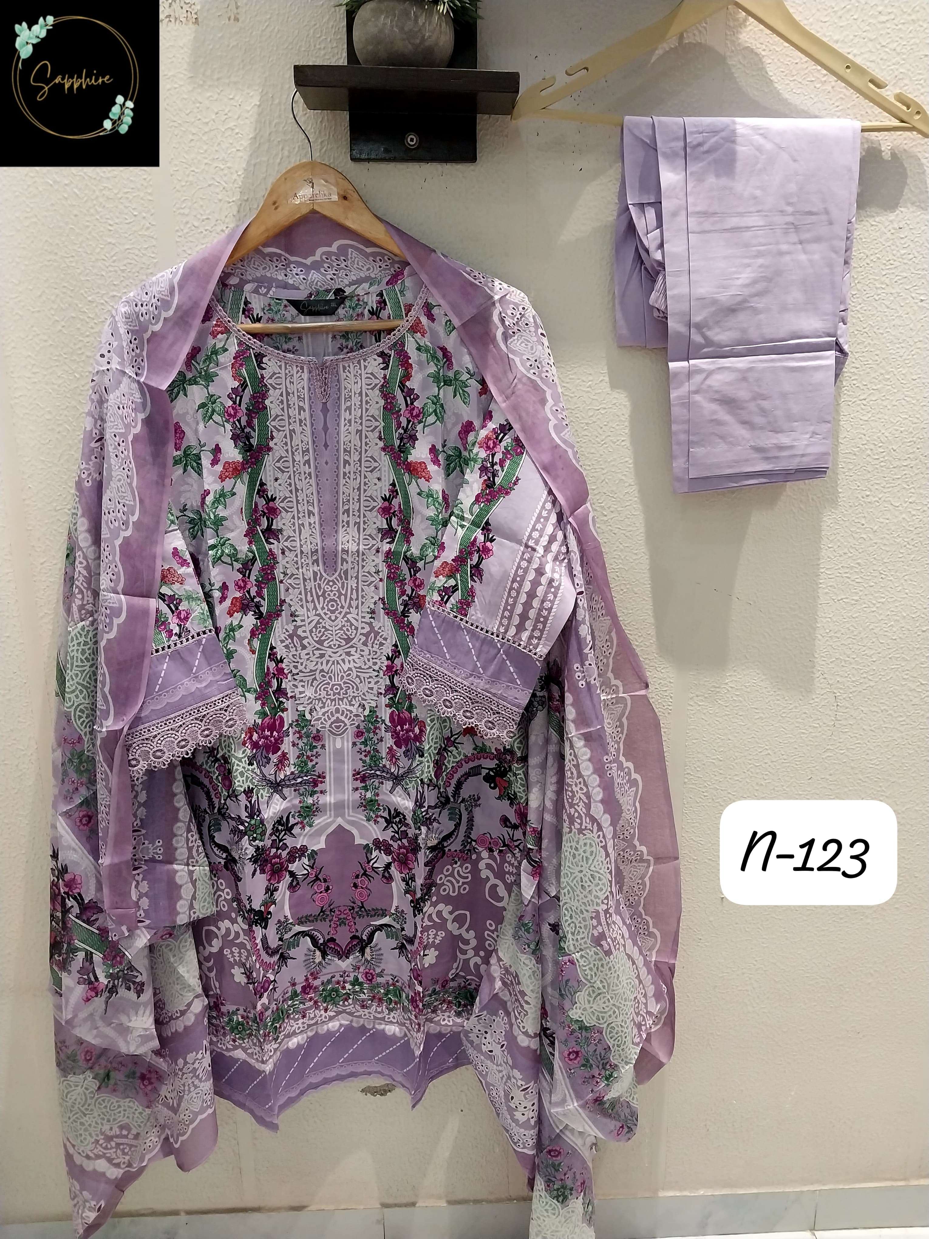 SAPPHIRE AGHA NOORAIN N 123 LAWN COTTON DIGITAL PRINT FANCY WORK SUIT