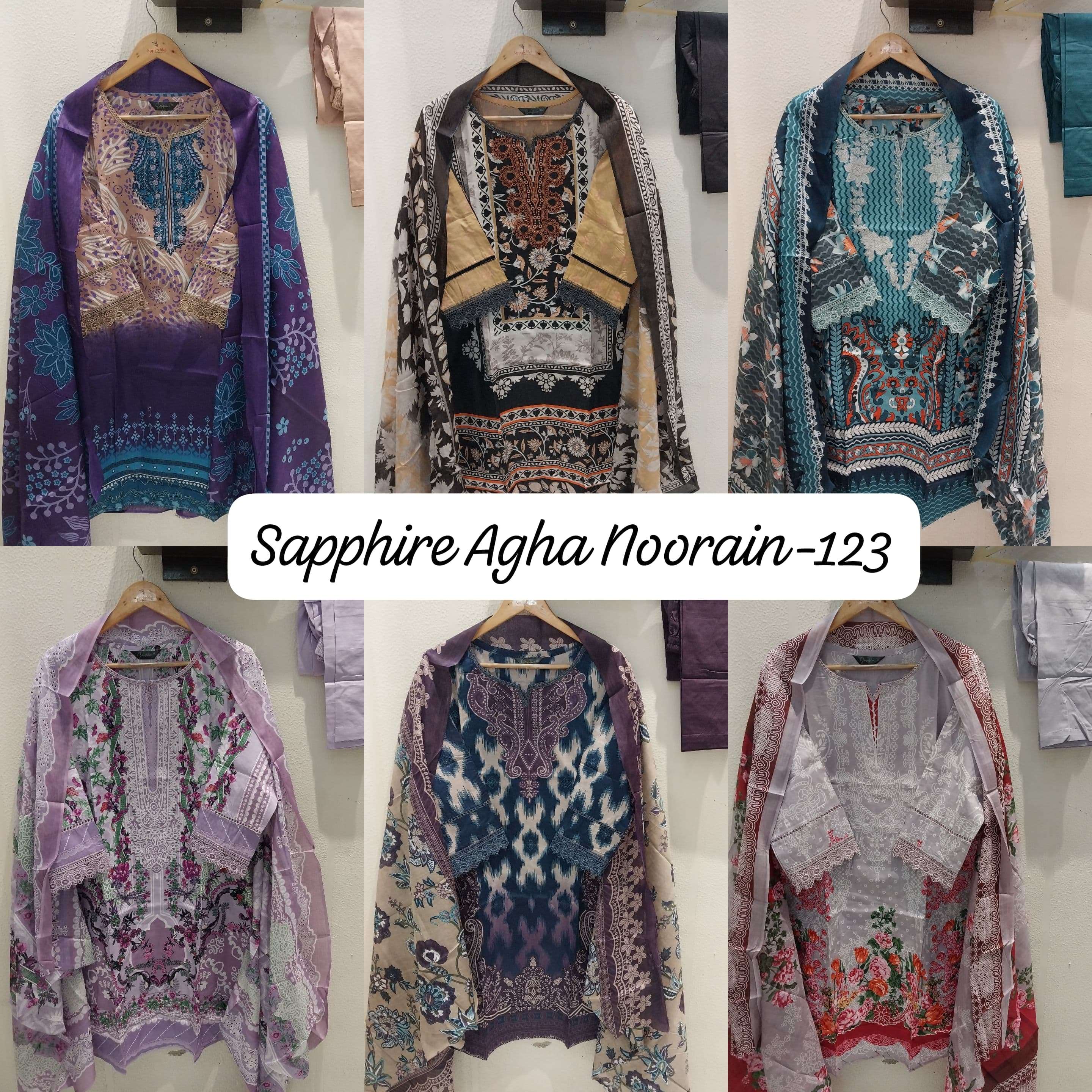 SAPPHIRE AGHA NOORAIN N 123 LAWN COTTON DIGITAL PRINT FANCY WORK SUIT