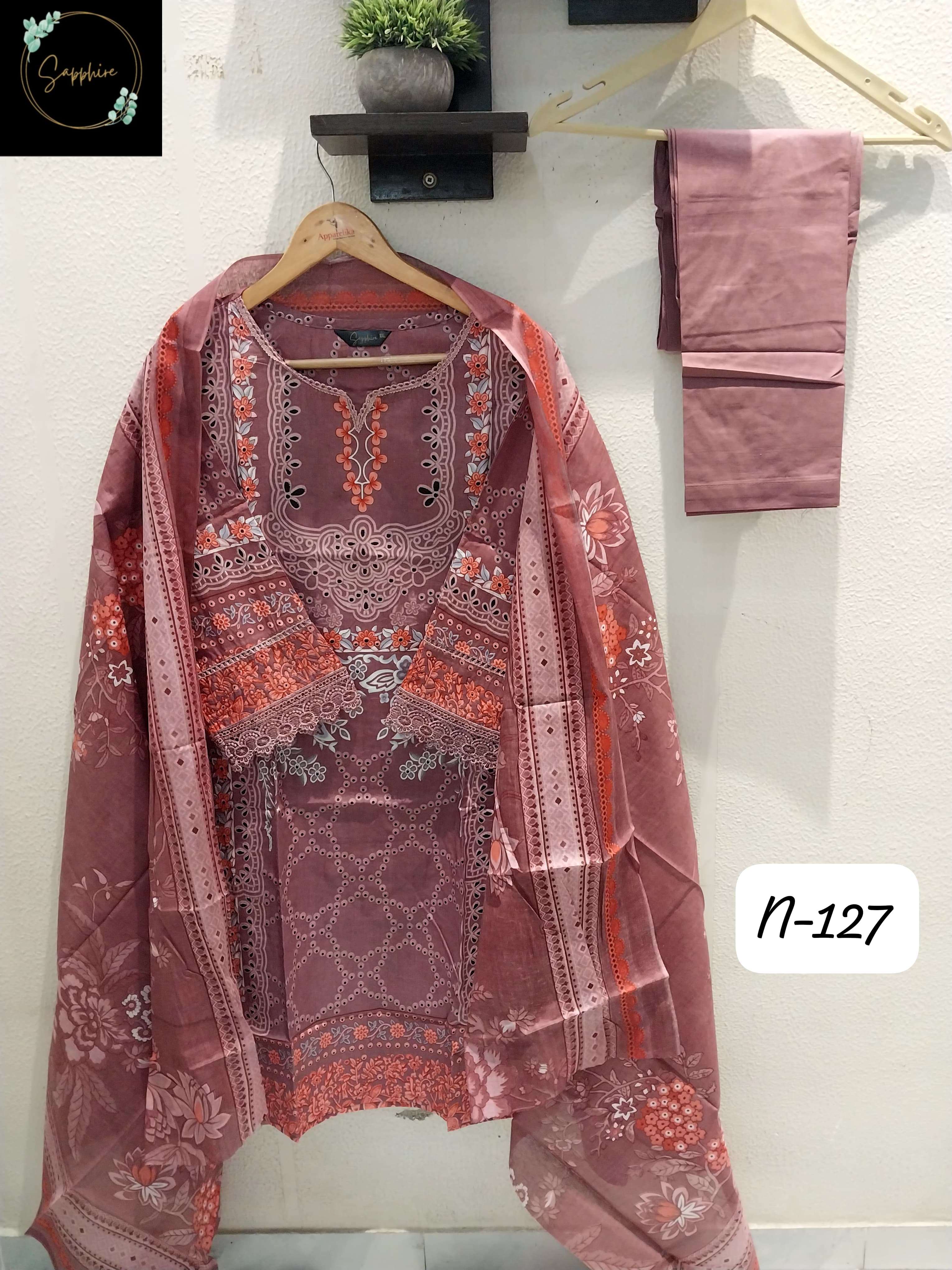 SAPPHIRE AGHA NOORAIN N 127 LAWN COTTON FANCY WORK SUIT