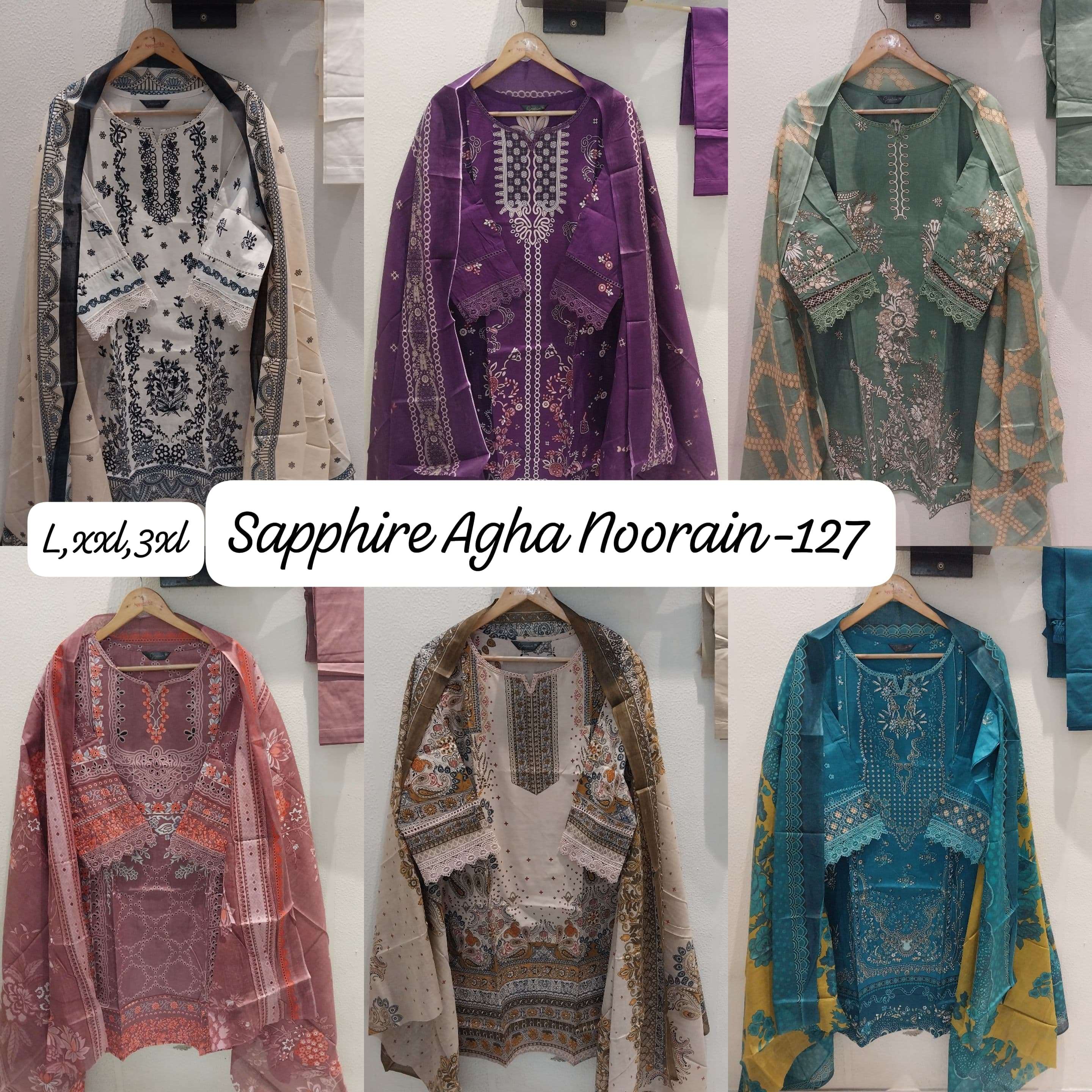SAPPHIRE AGHA NOORAIN N 127 LAWN COTTON FANCY WORK SUIT