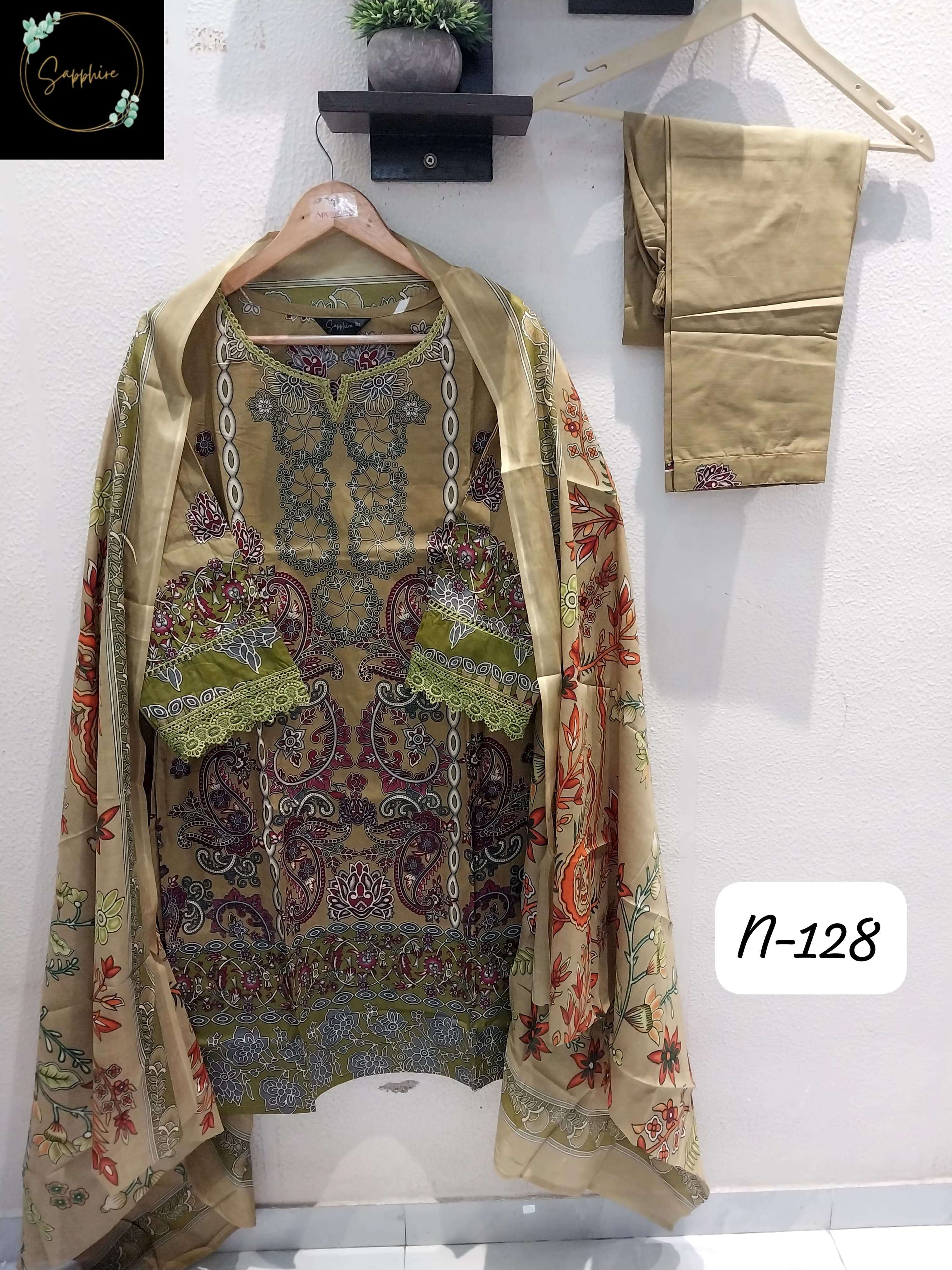 SAPPHIRE AGHA NOORAIN N 128 LAWN COTTON FANCY WORK PAKISTANI SUIT