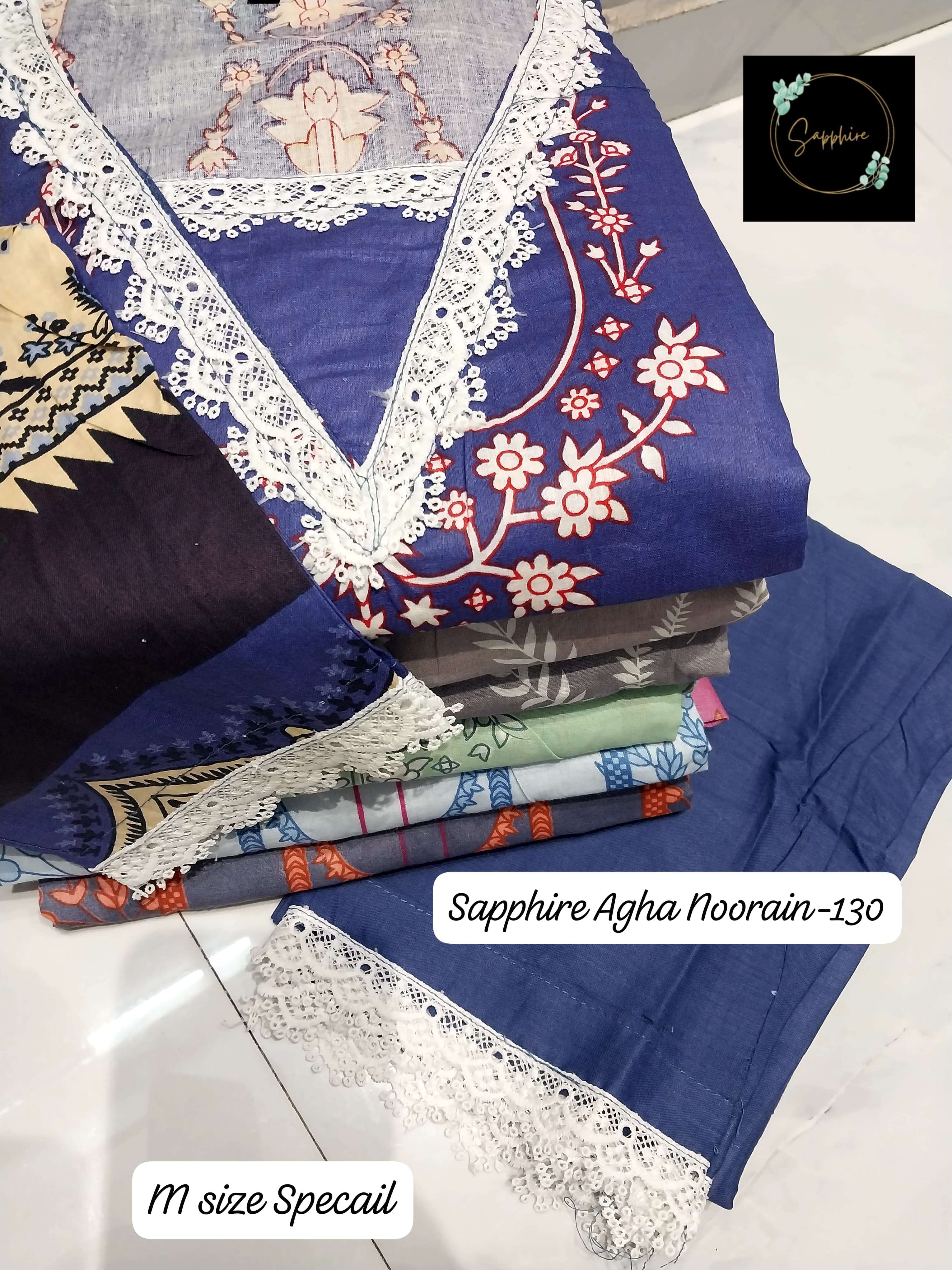 SAPPHIRE AGHA NOORAIN N 130 LAWN COTTON FANCY DESIGNER WORKS SUIT