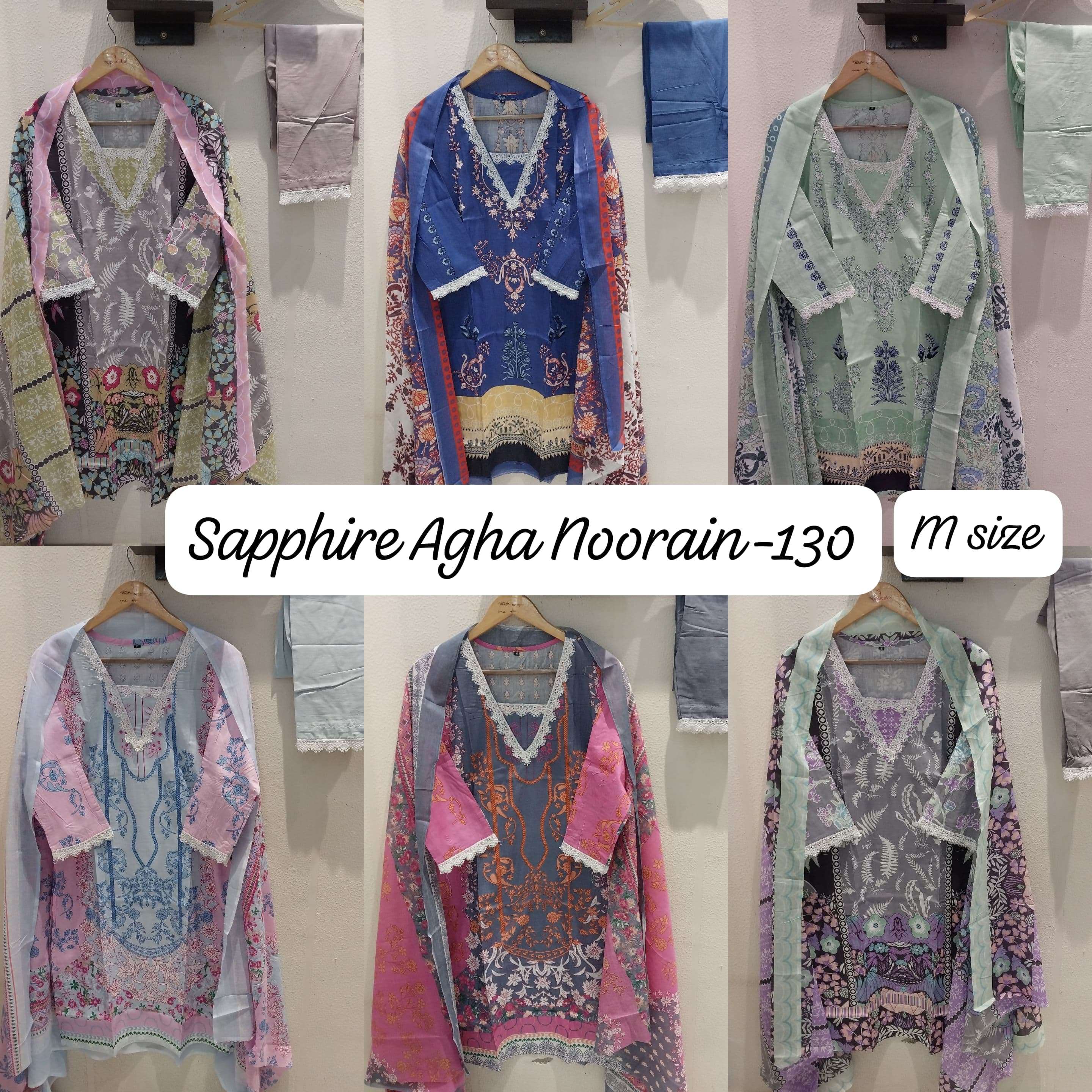 SAPPHIRE AGHA NOORAIN N 130 LAWN COTTON FANCY DESIGNER WORKS SUIT