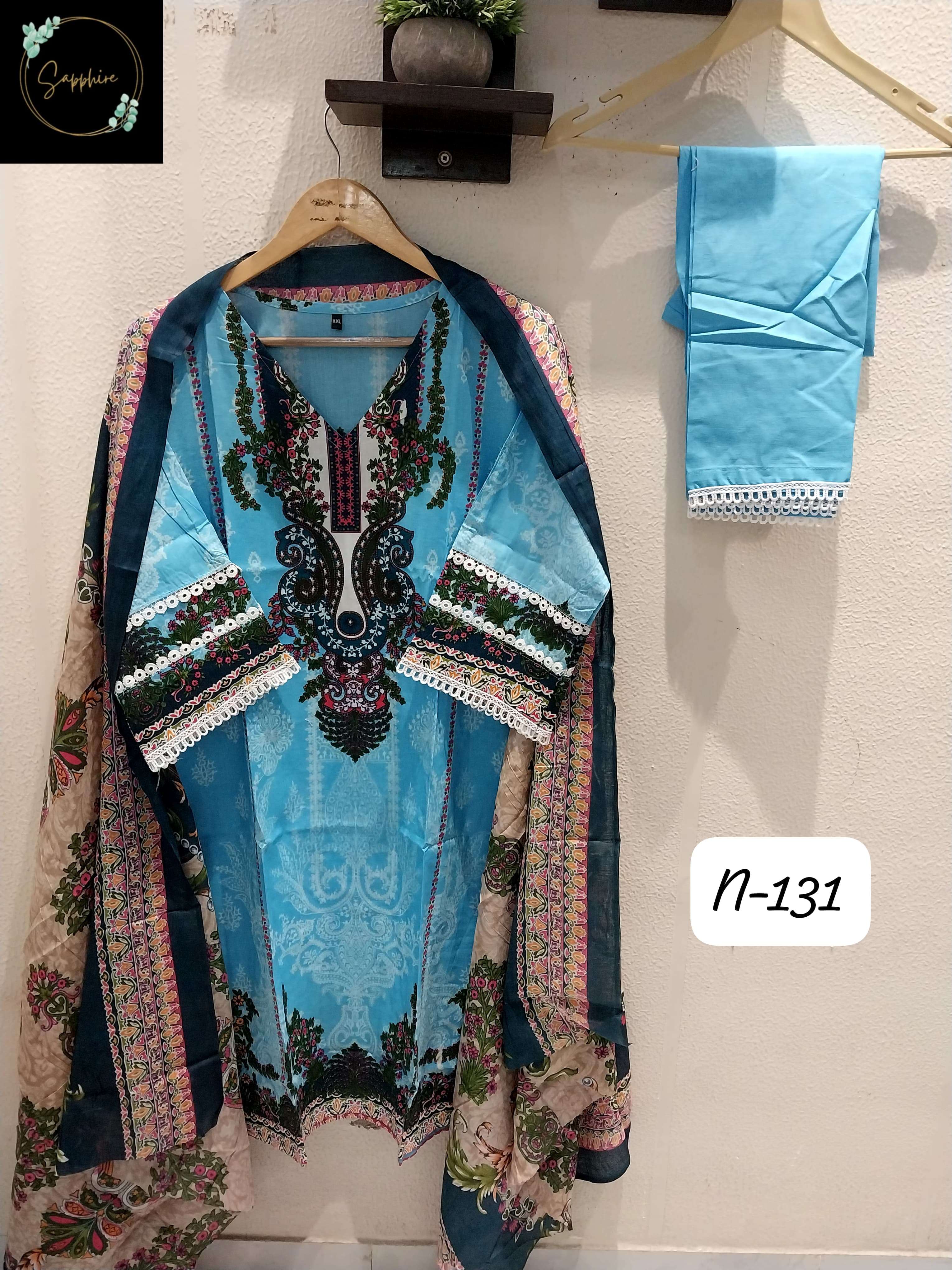 SAPPHIRE AGHA NOORAIN N 130 LAWN COTTON FANCY WORK READY MADE SUIT