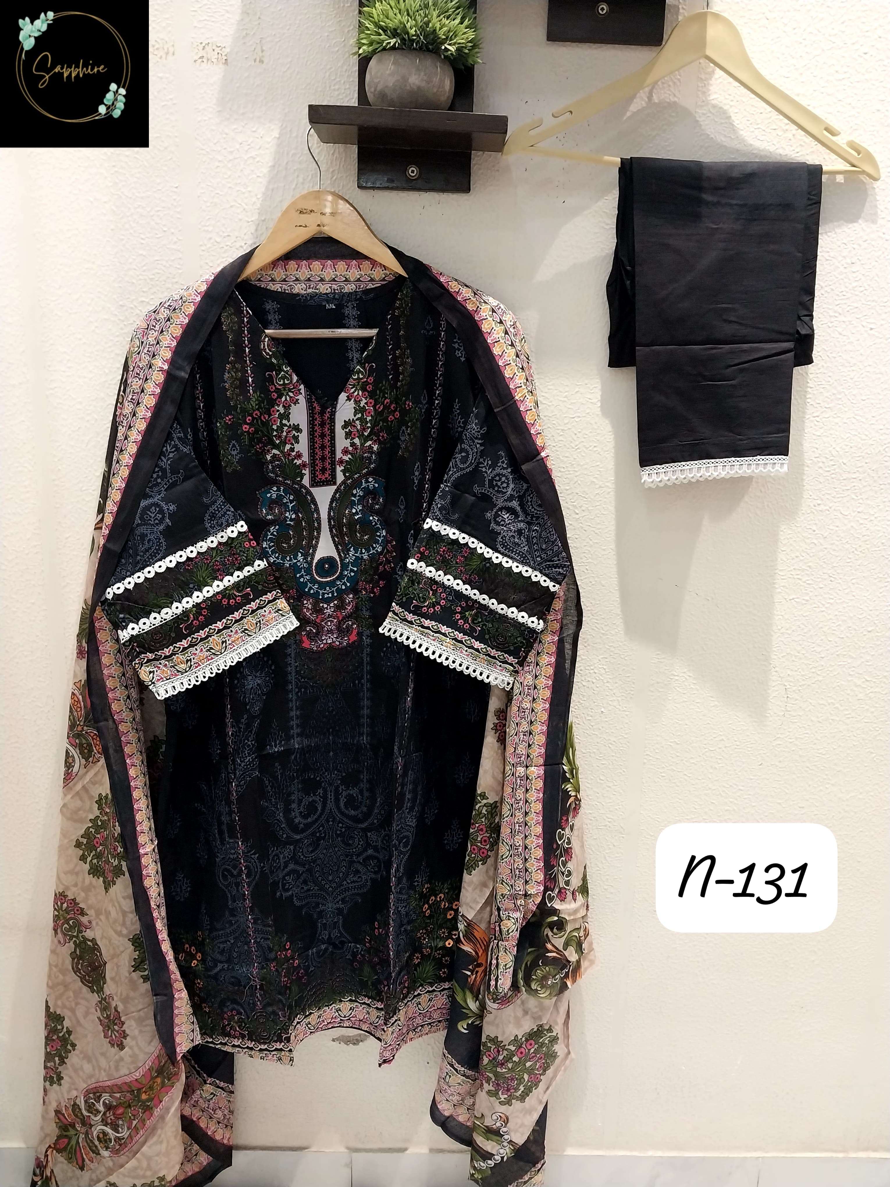 SAPPHIRE AGHA NOORAIN N 130 LAWN COTTON FANCY WORK READY MADE SUIT