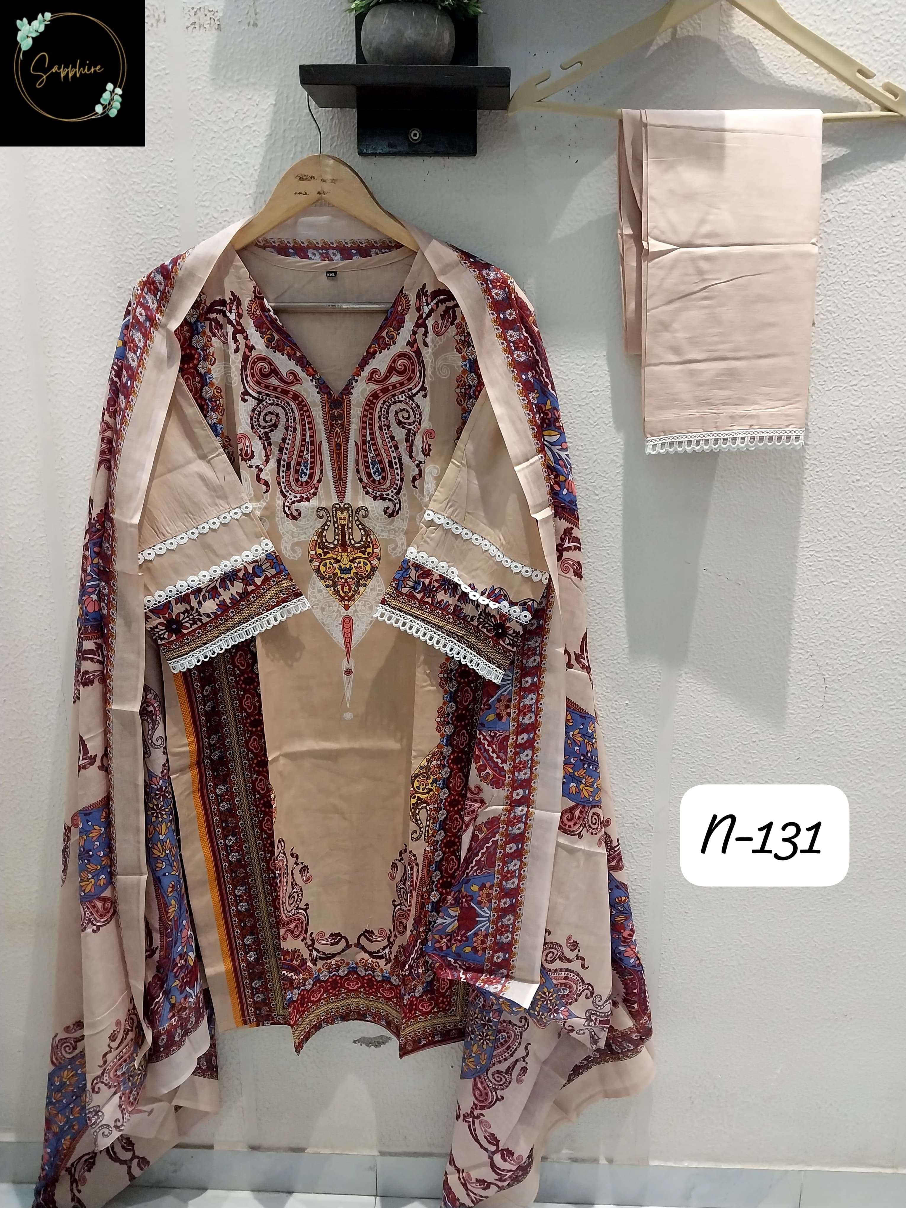 SAPPHIRE AGHA NOORAIN N 130 LAWN COTTON FANCY WORK READY MADE SUIT