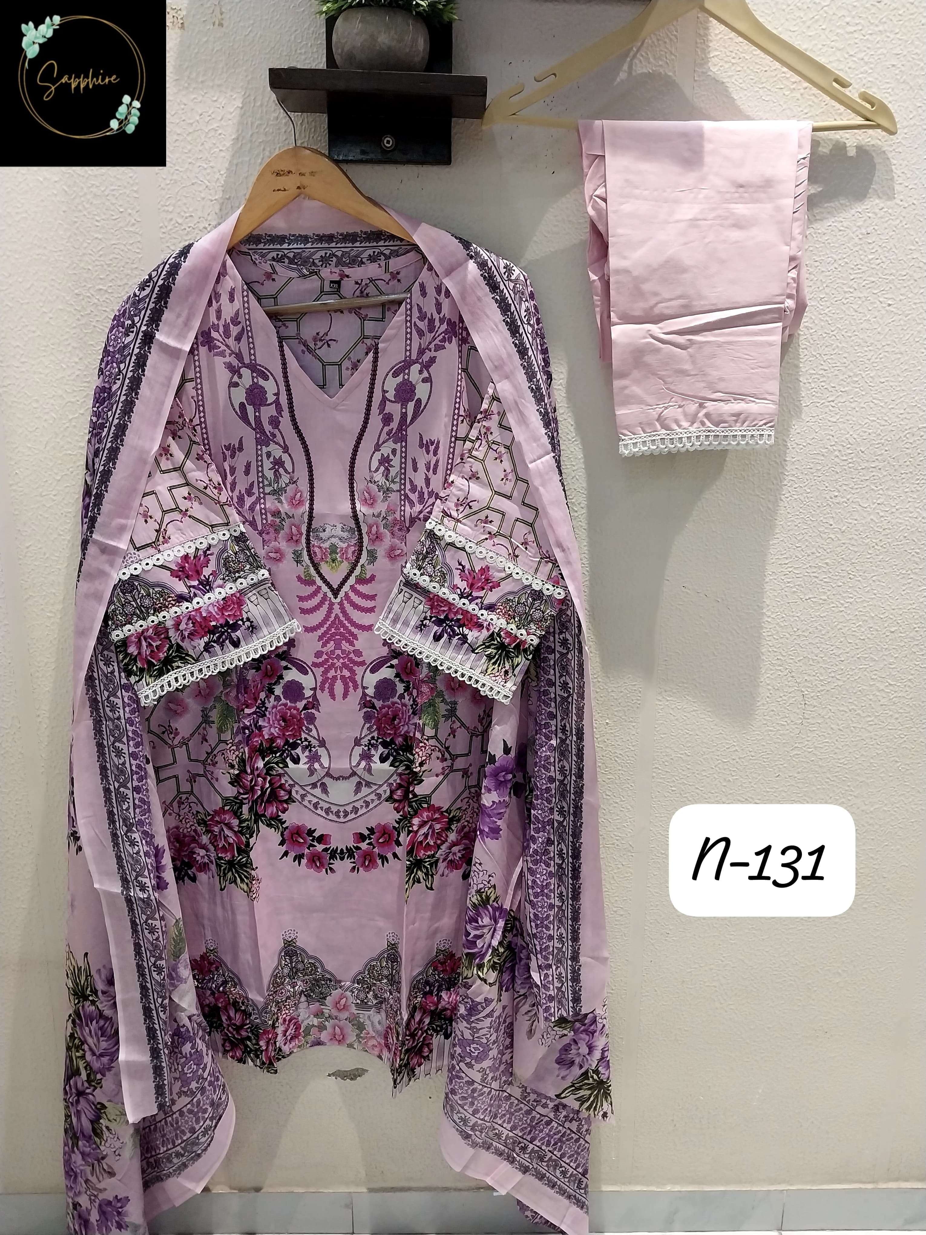 SAPPHIRE AGHA NOORAIN N 130 LAWN COTTON FANCY WORK READY MADE SUIT