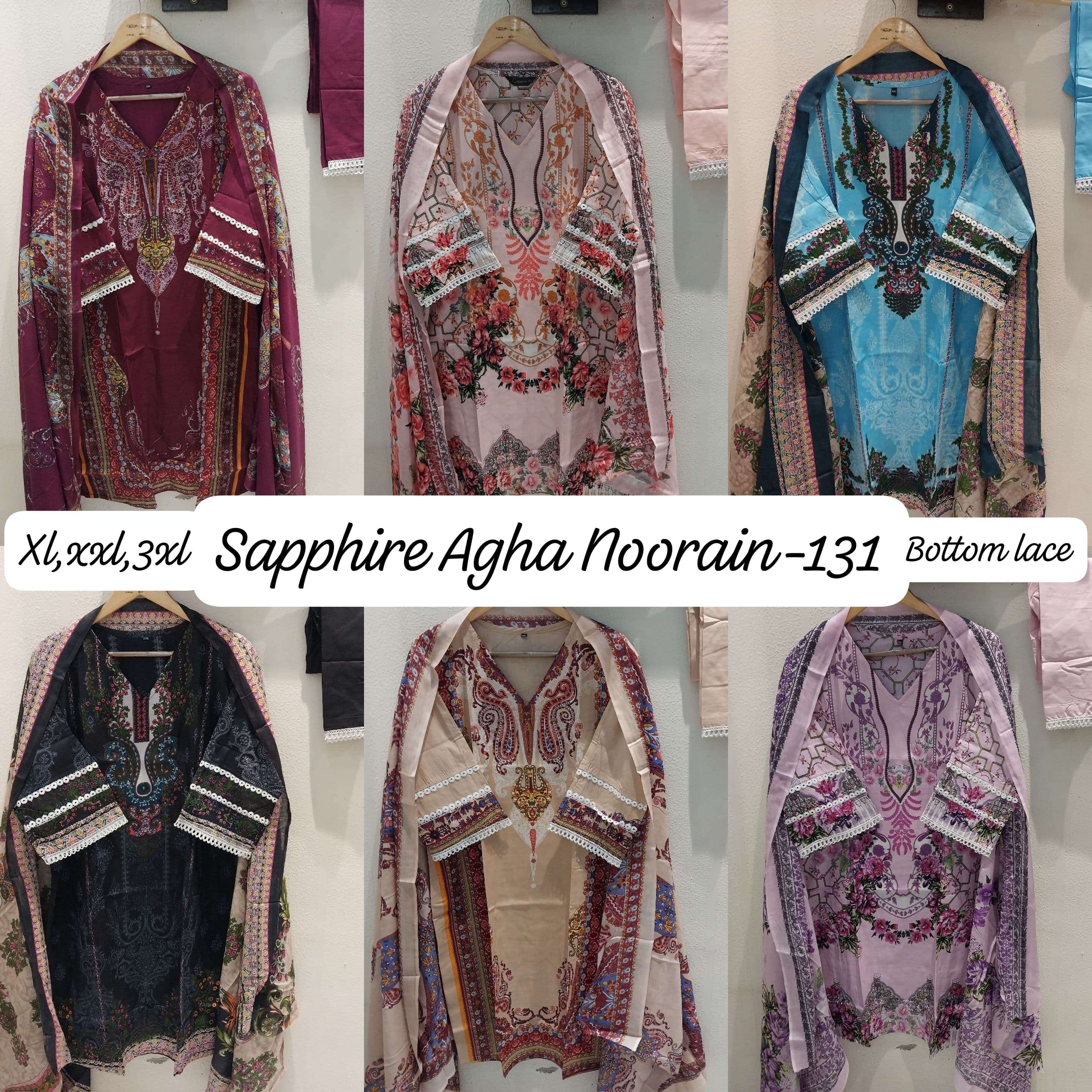 SAPPHIRE AGHA NOORAIN N 130 LAWN COTTON FANCY WORK READY MADE SUIT