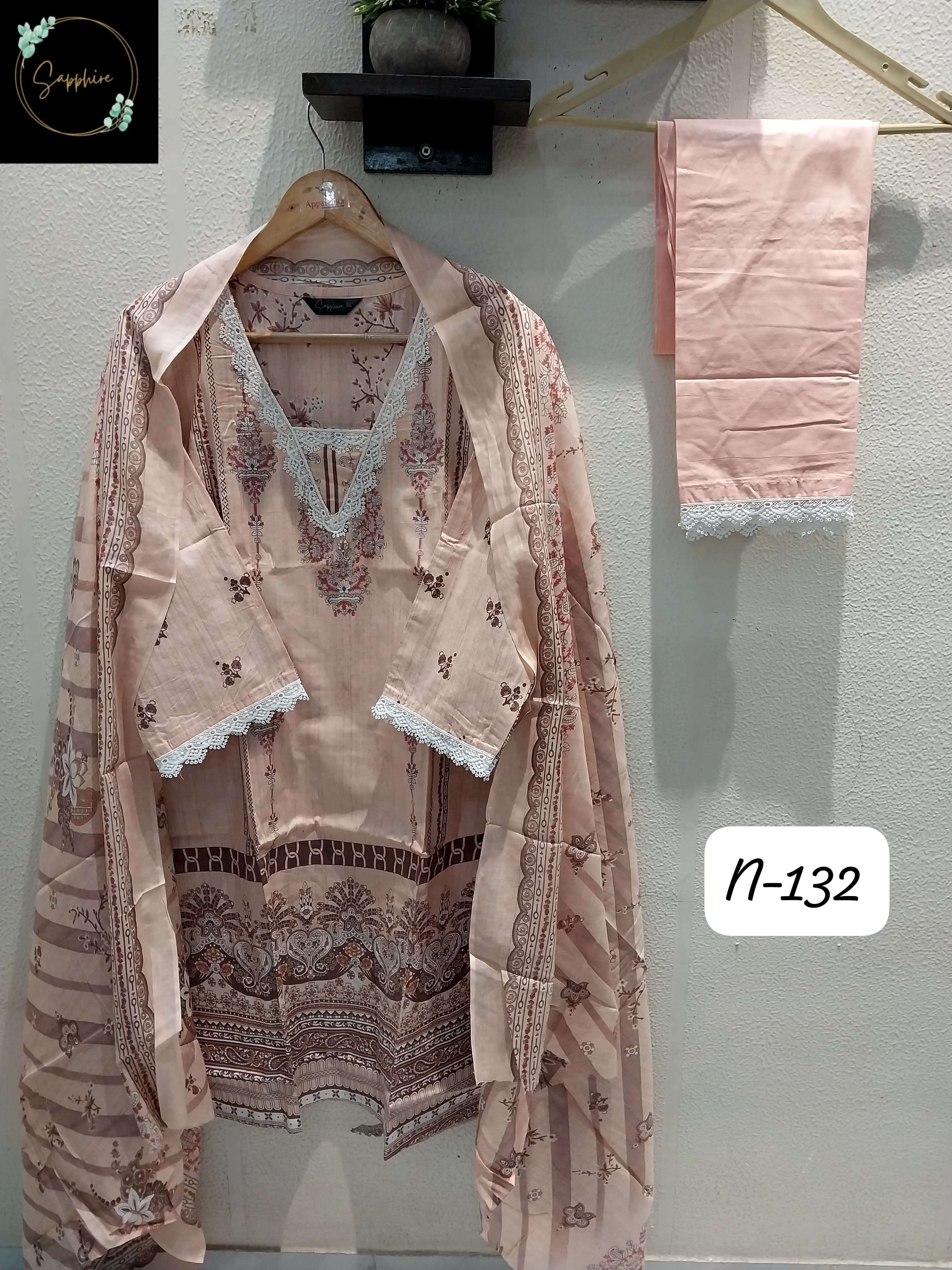 SAPPHIRE AGHA NOORAIN N 132 LAWN COTTON FANCY WORK SUIT