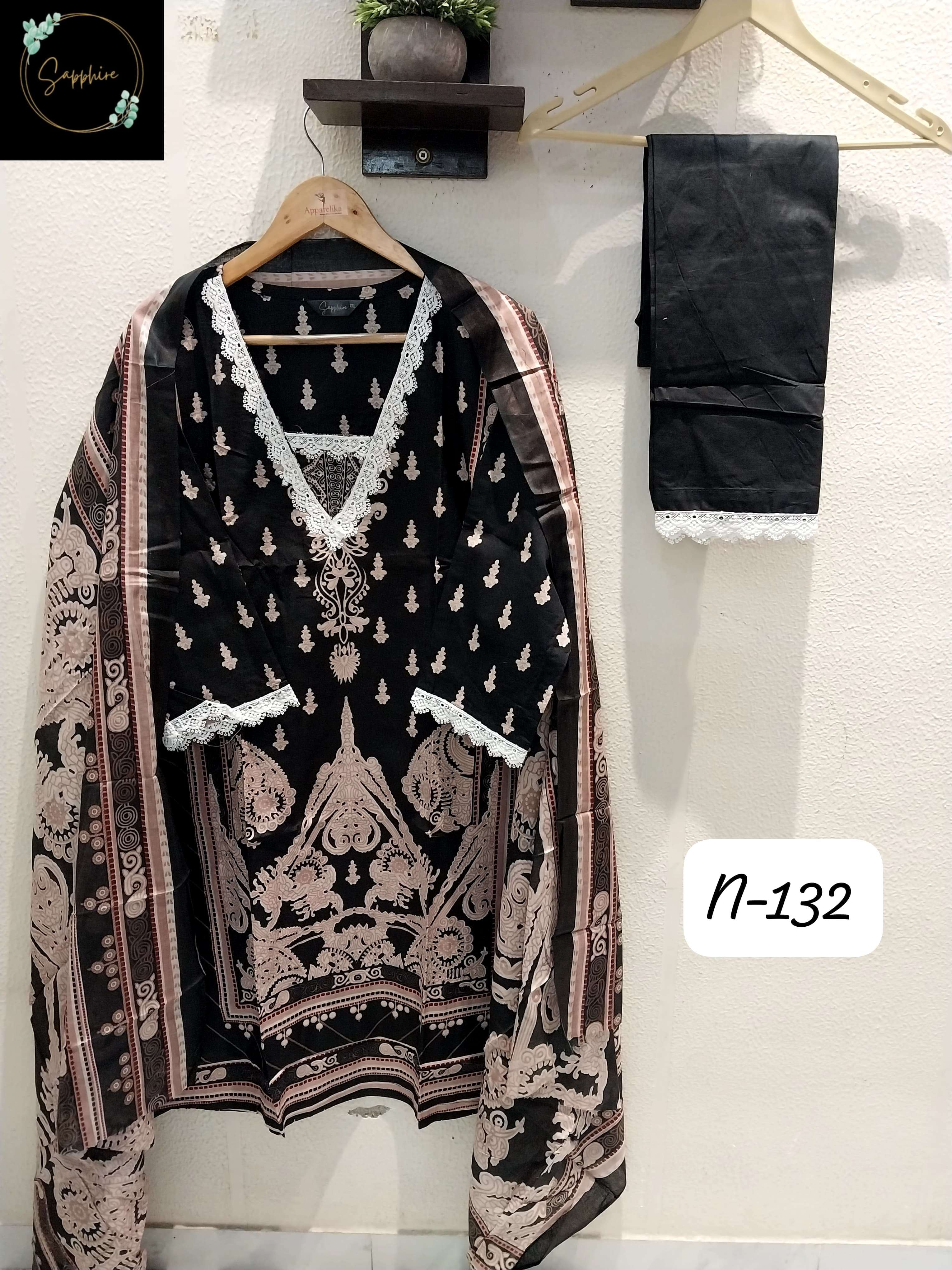 SAPPHIRE AGHA NOORAIN N 132 LAWN COTTON FANCY WORK SUIT