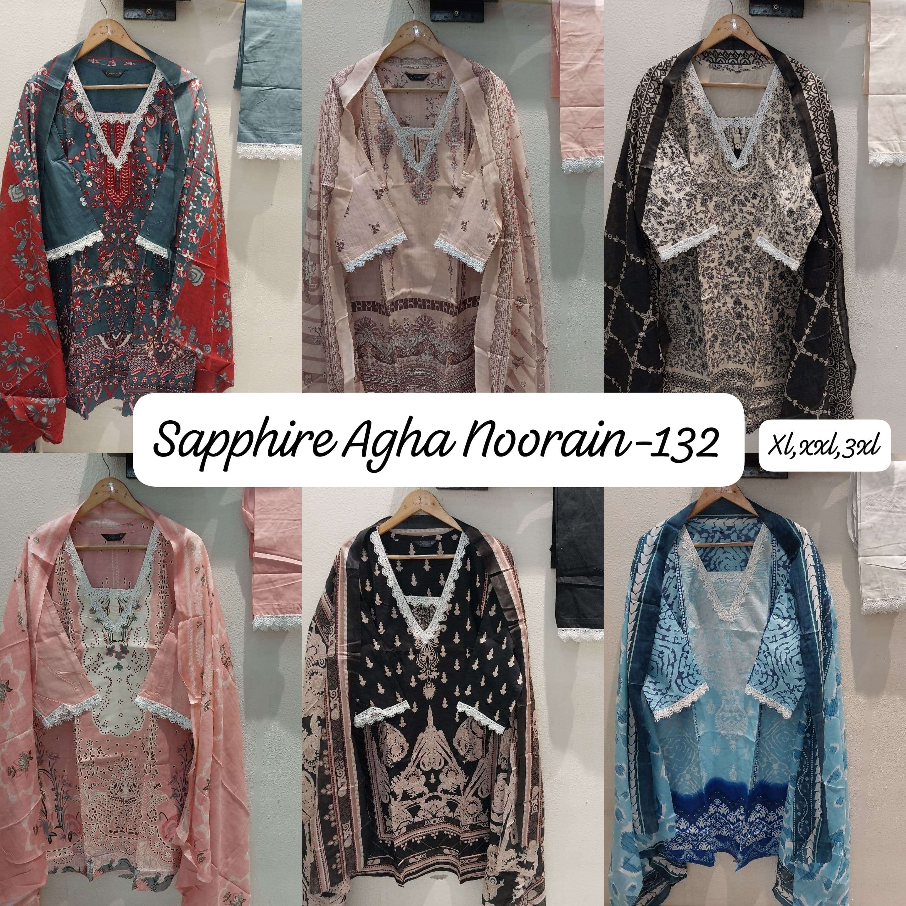 SAPPHIRE AGHA NOORAIN N 132 LAWN COTTON FANCY WORK SUIT