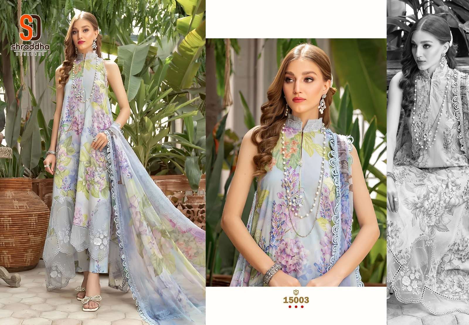 SHARADDHA DESIGNER M PRINT VOL 15 LAWN COTTON FANCY WORK SALWAR KAMEEZ 