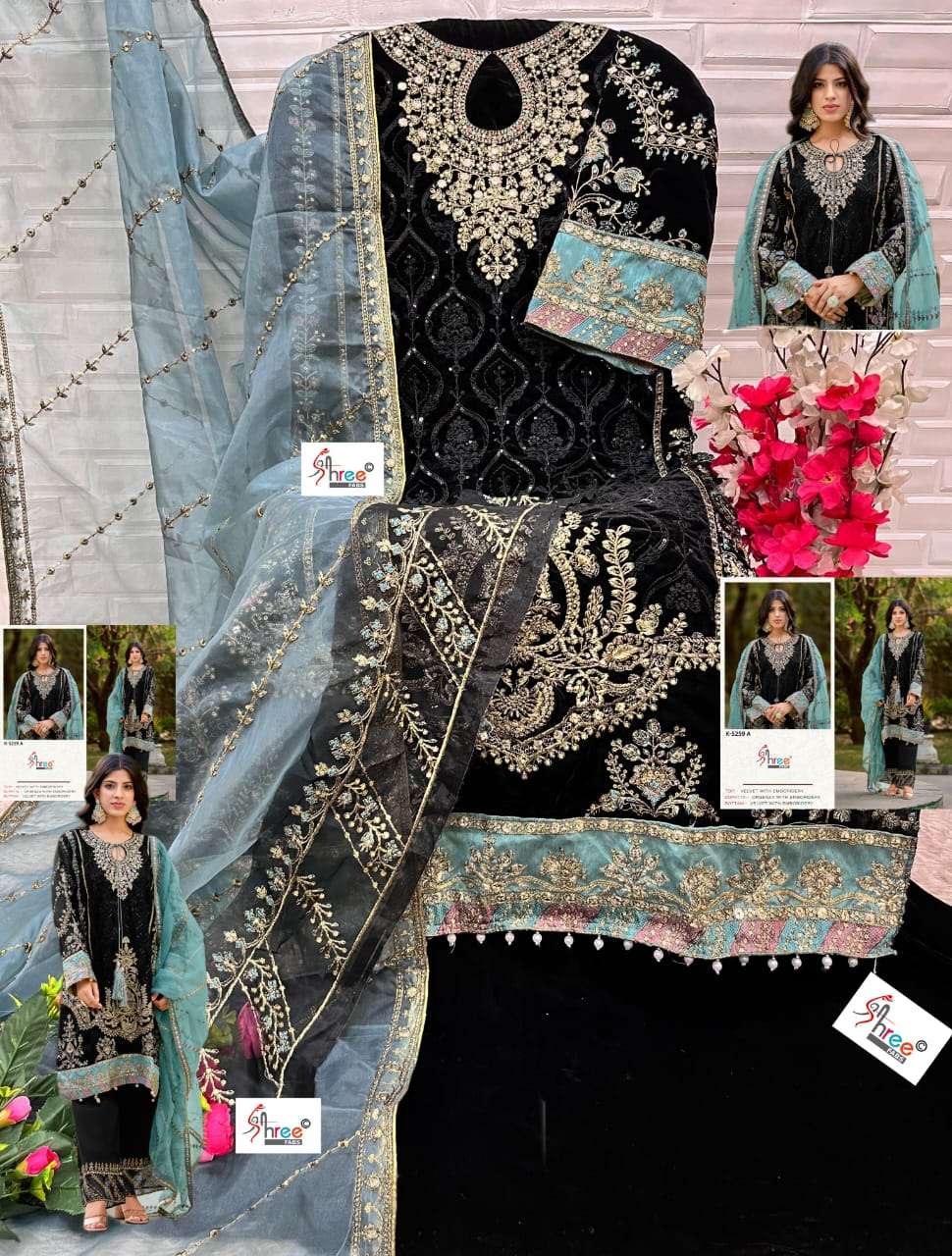 SHREE FAB DESIGN NO - 5259 VELVET HEAVY EMBROIDERED BEAUTIFUL PARTY WEAR SUIT