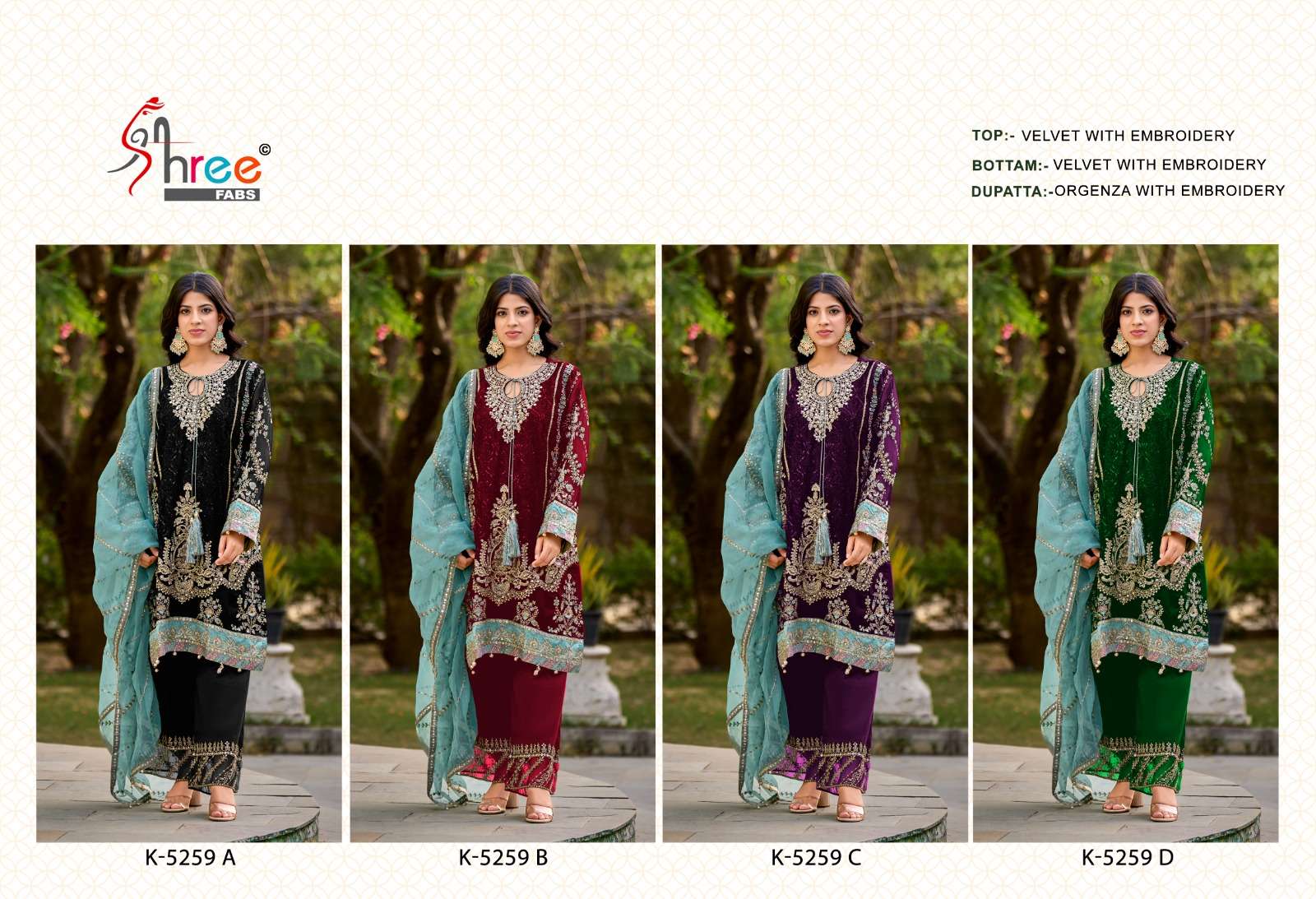 SHREE FAB DESIGN NO - 5259 VELVET HEAVY EMBROIDERED BEAUTIFUL PARTY WEAR SUIT