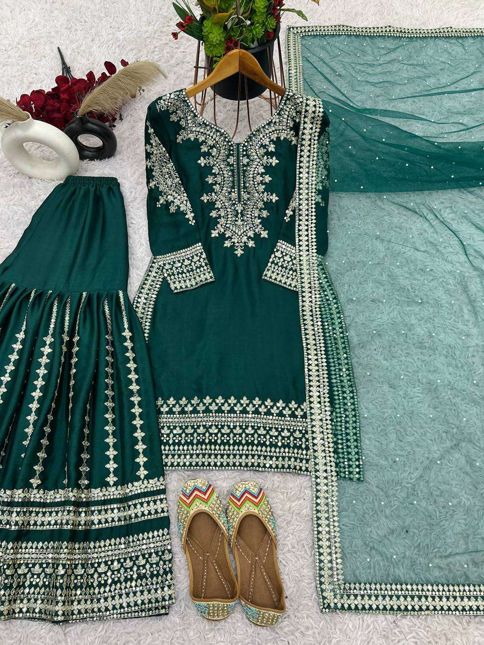 SRK 5217 SILK HEAVY DESIGNER WEDDING WEAR SHARARA SUIT