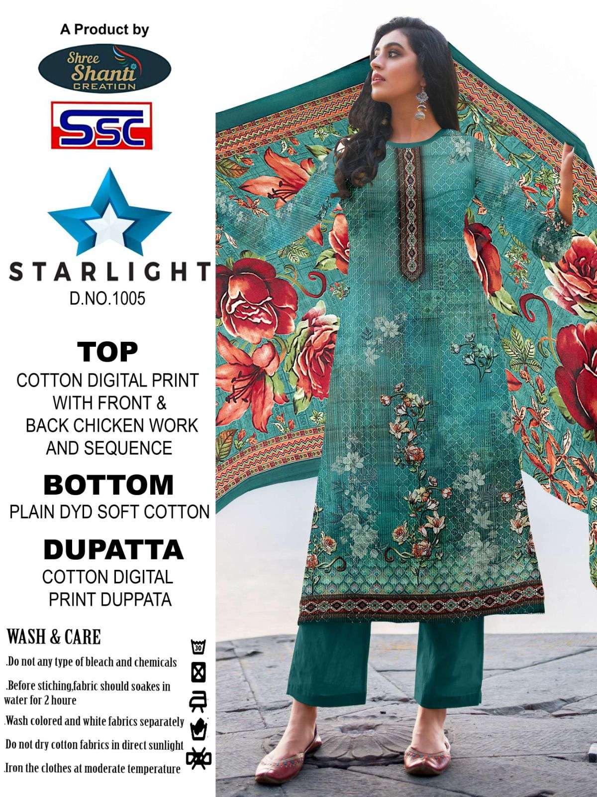 SSC CREATION STARLIGHT COTTON DIGITAL PRINT WITH WITH FANCY WORK SUIT