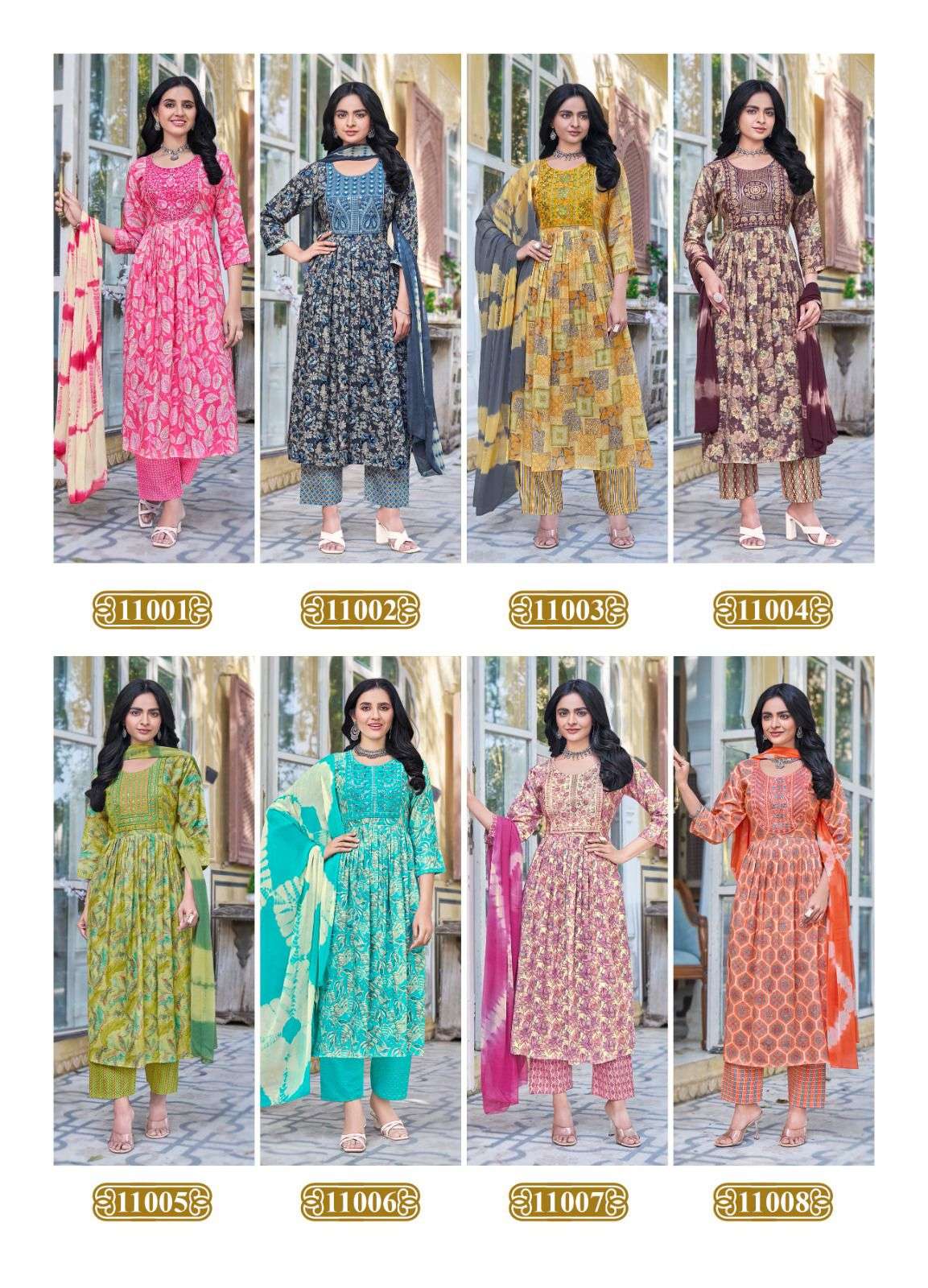 TANIKSH SRIJA VOL 11 RAYON PRINT FANCY ANARKALI STYLE KURTI COMBO SET 