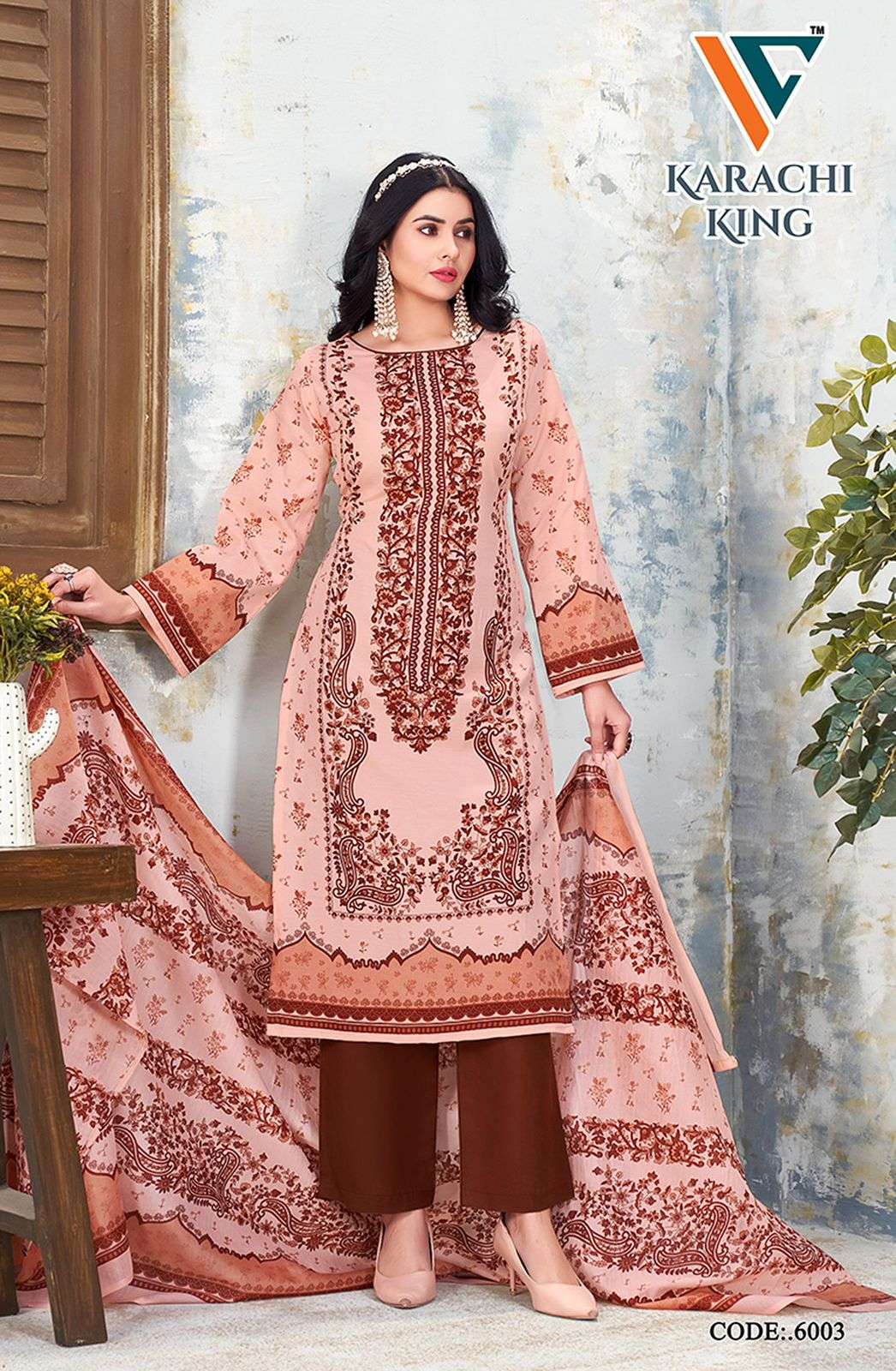 VANDANA‎‎‎ CREATION KARACHI KING VOL 6 COTTON DIGITAL PRINTS DRESS MATERIAL