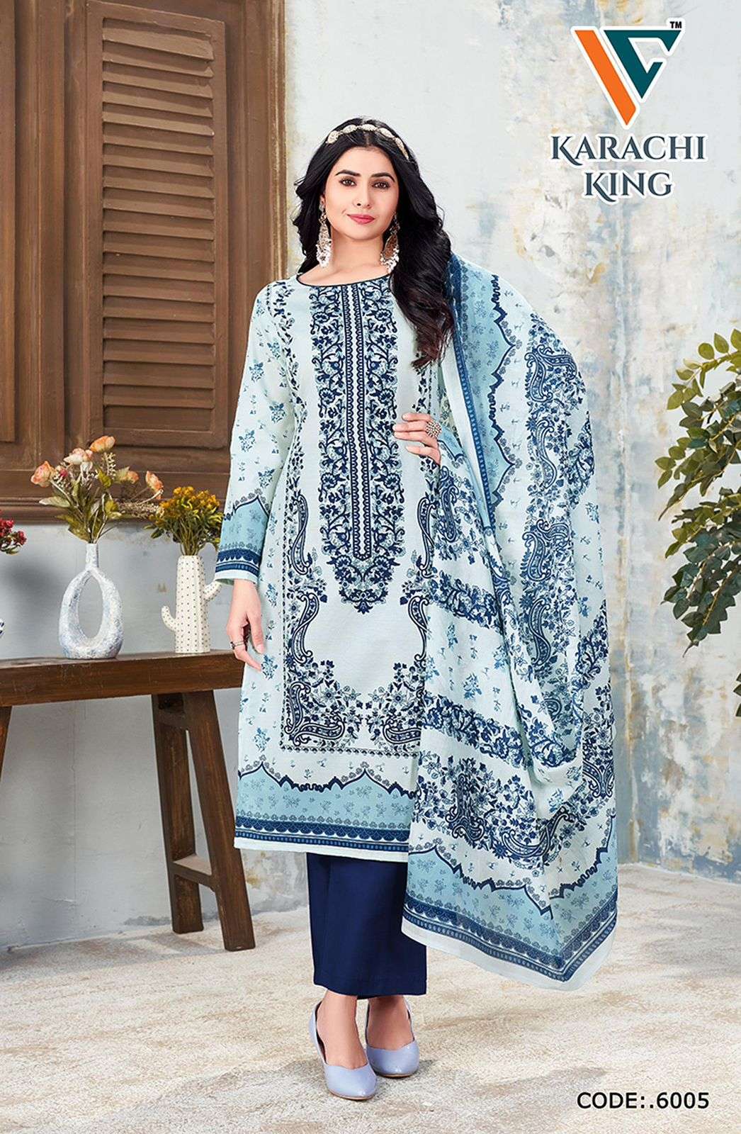 VANDANA‎‎‎ CREATION KARACHI KING VOL 6 COTTON DIGITAL PRINTS DRESS MATERIAL