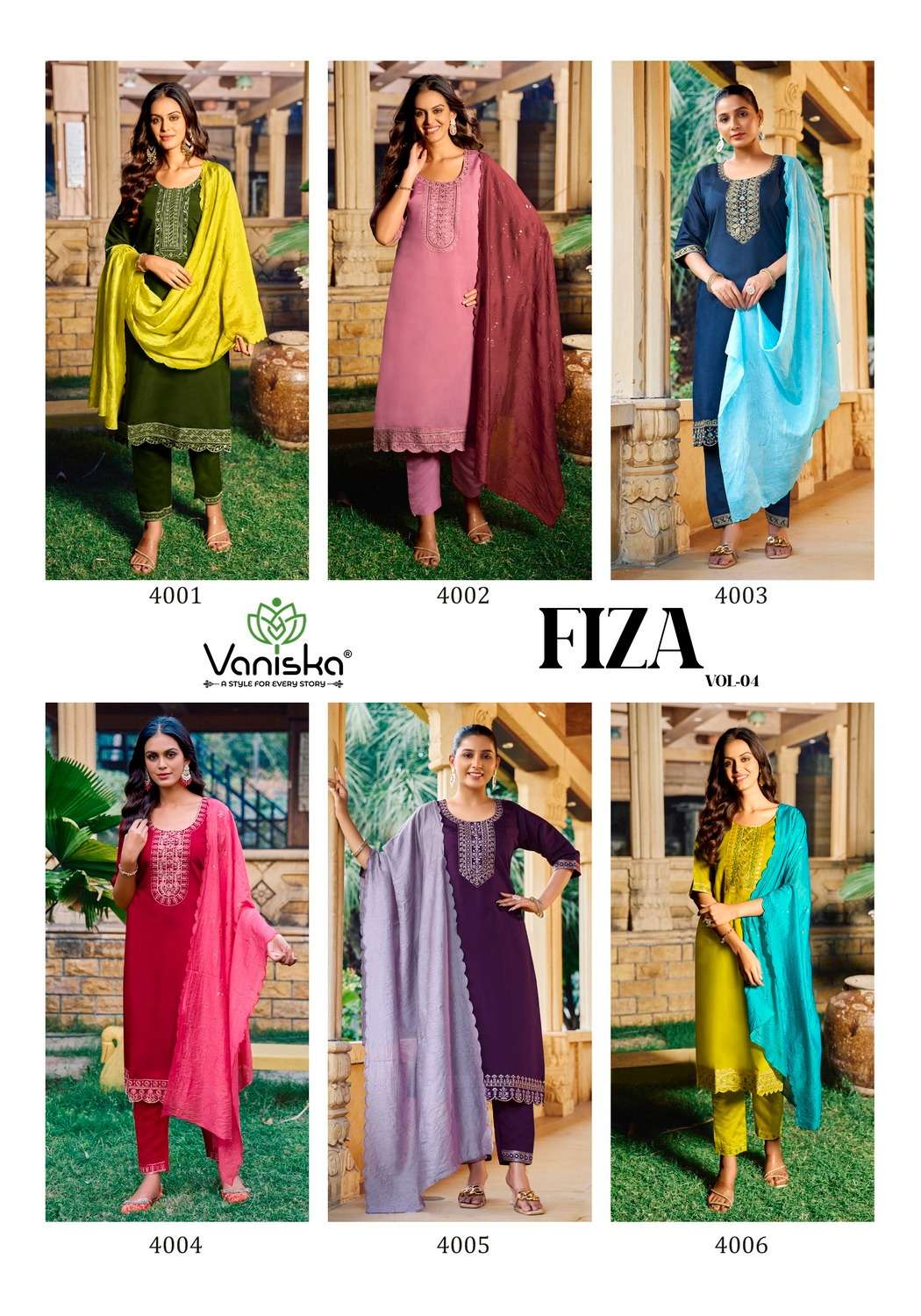 VANISKA FIZA VOL 4 SILK FANCY WORKS LADIES KURTI COMO SET 