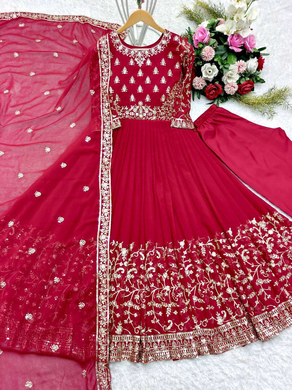 WW 1143 GEORGETTE HEAVY DESIGNER GOWN SUIT