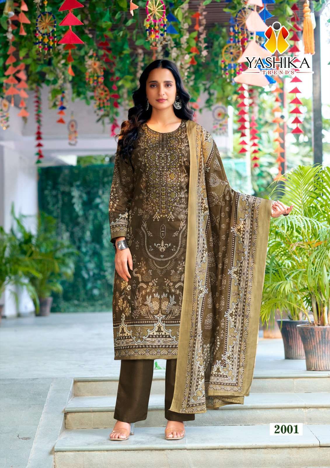 YASHIKA TRENDS NAYRA C COTTON PRINTED WITH FANCY WORK SUIT