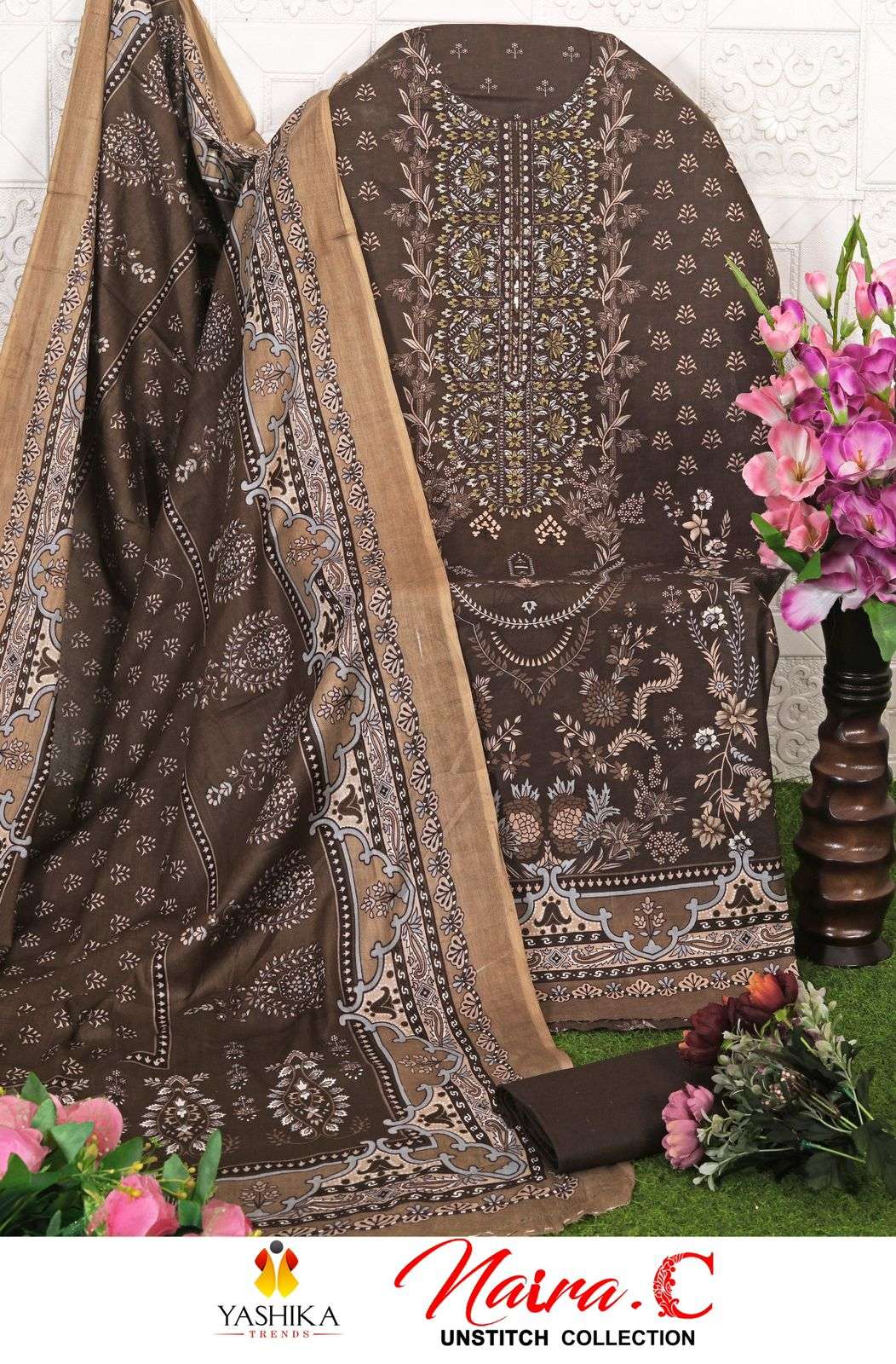 YASHIKA TRENDS NAYRA C COTTON PRINTED WITH FANCY WORK SUIT