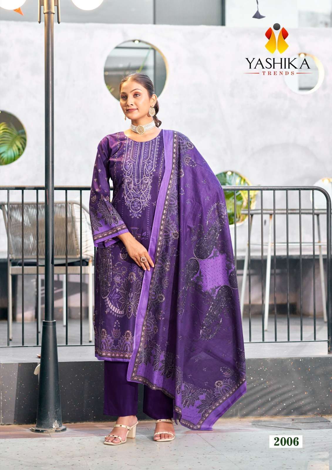 YASHIKA TRENDS NAYRA C COTTON PRINTED WITH FANCY WORK SUIT