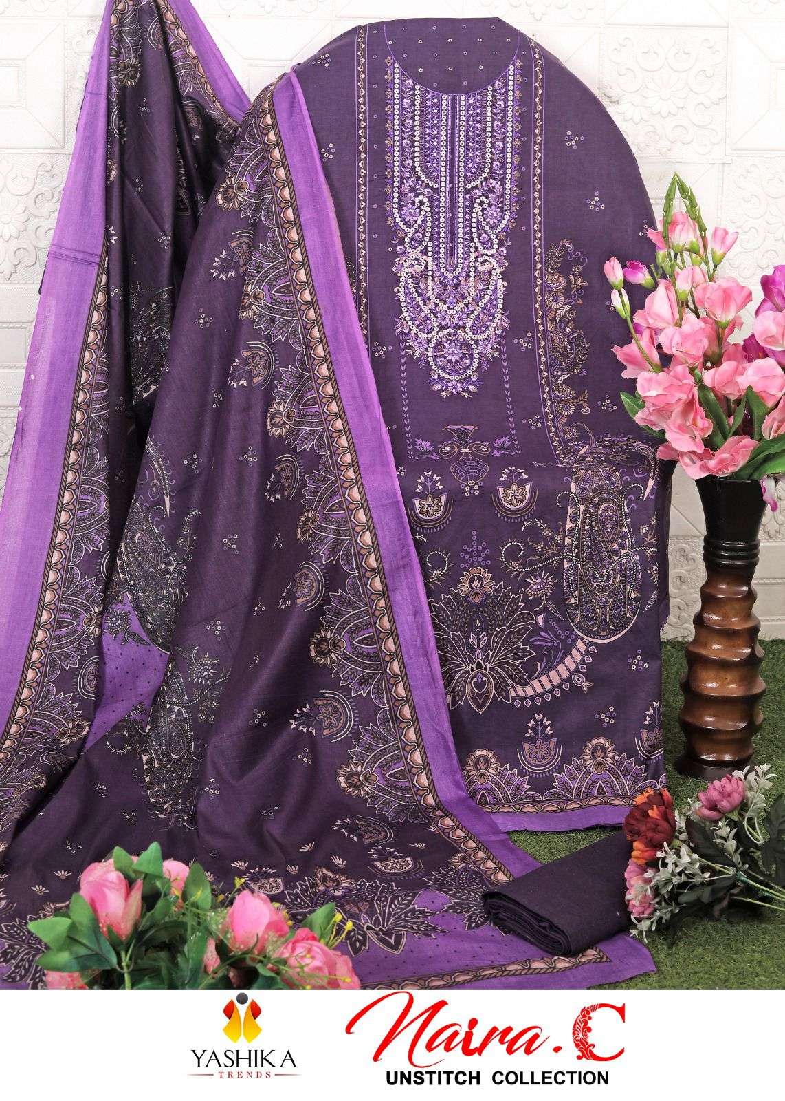 YASHIKA TRENDS NAYRA C COTTON PRINTED WITH FANCY WORK SUIT