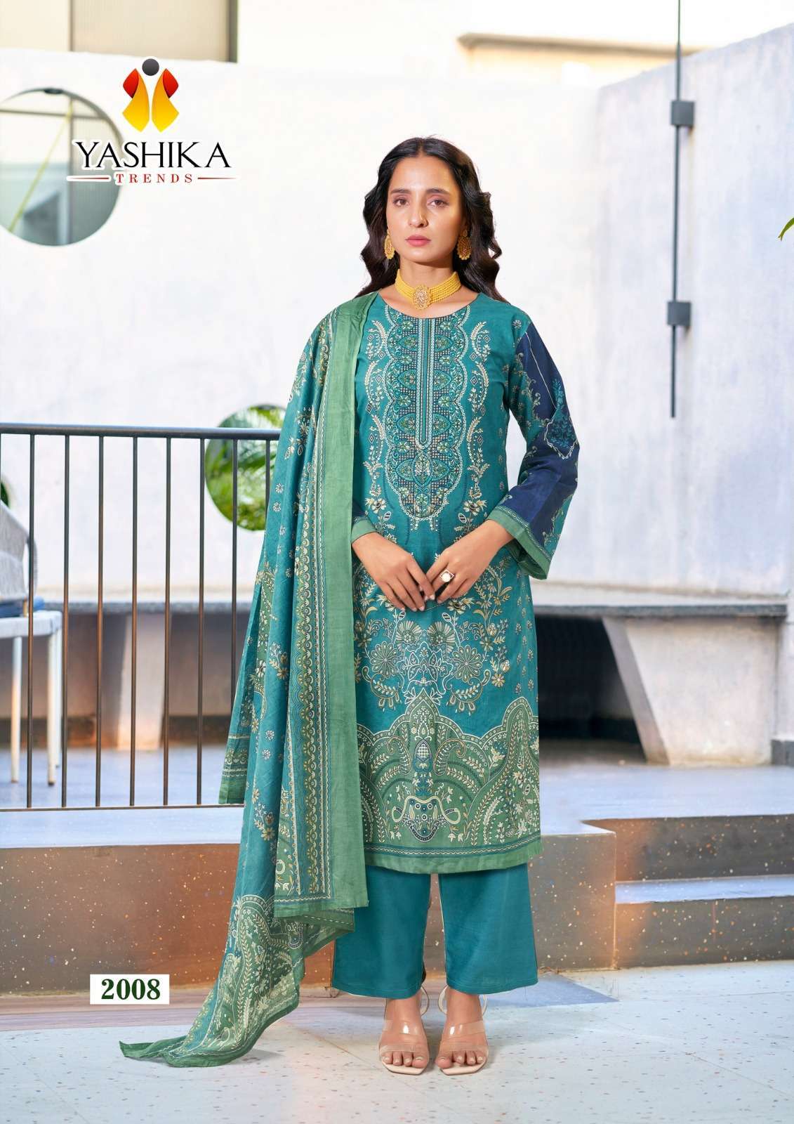 YASHIKA TRENDS NAYRA C COTTON PRINTED WITH FANCY WORK SUIT