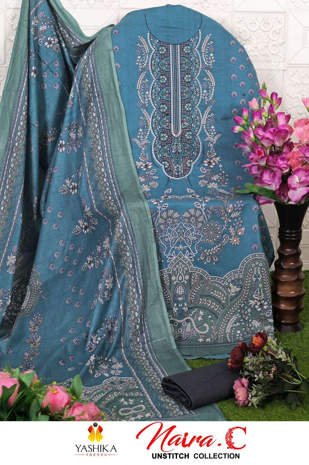 YASHIKA TRENDS NAYRA C COTTON PRINTED WITH FANCY WORK SUIT