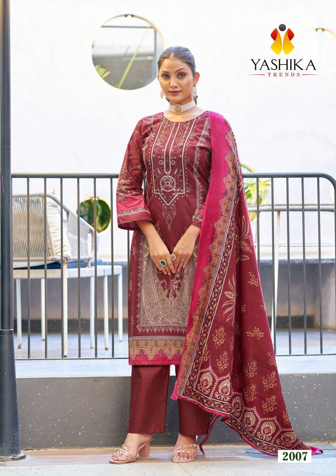 YASHIKA TRENDS NAYRA C COTTON PRINTED WITH FANCY WORK SUIT