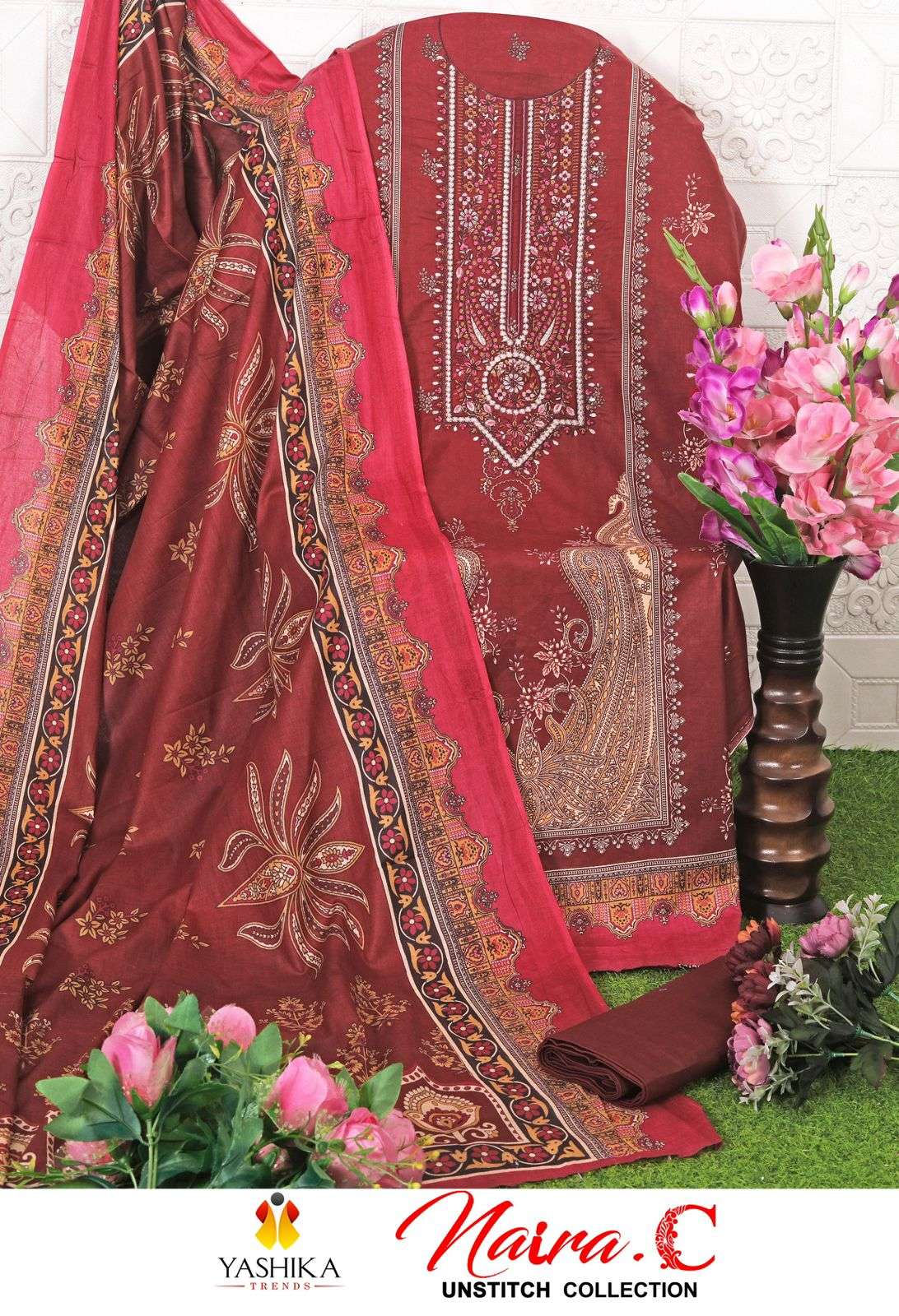 YASHIKA TRENDS NAYRA C COTTON PRINTED WITH FANCY WORK SUIT