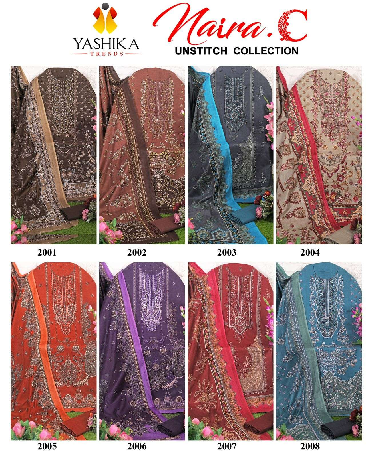 YASHIKA TRENDS NAYRA C COTTON PRINTED WITH FANCY WORK SUIT
