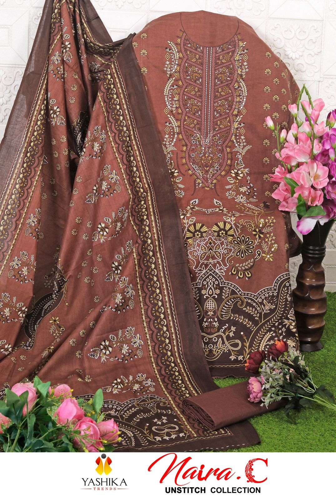 YASHIKA TRENDS NAYRA C COTTON PRINTED WITH FANCY WORK SUIT