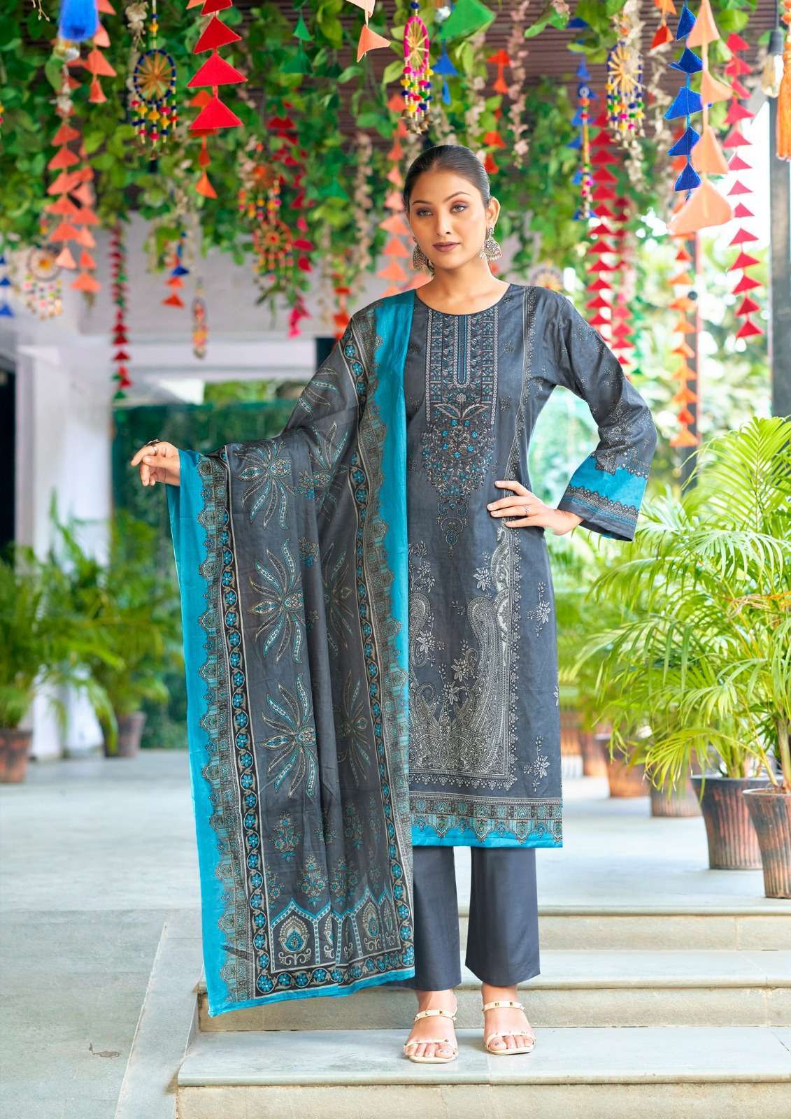 YASHIKA TRENDS NAYRA C COTTON PRINTED WITH FANCY WORK SUIT