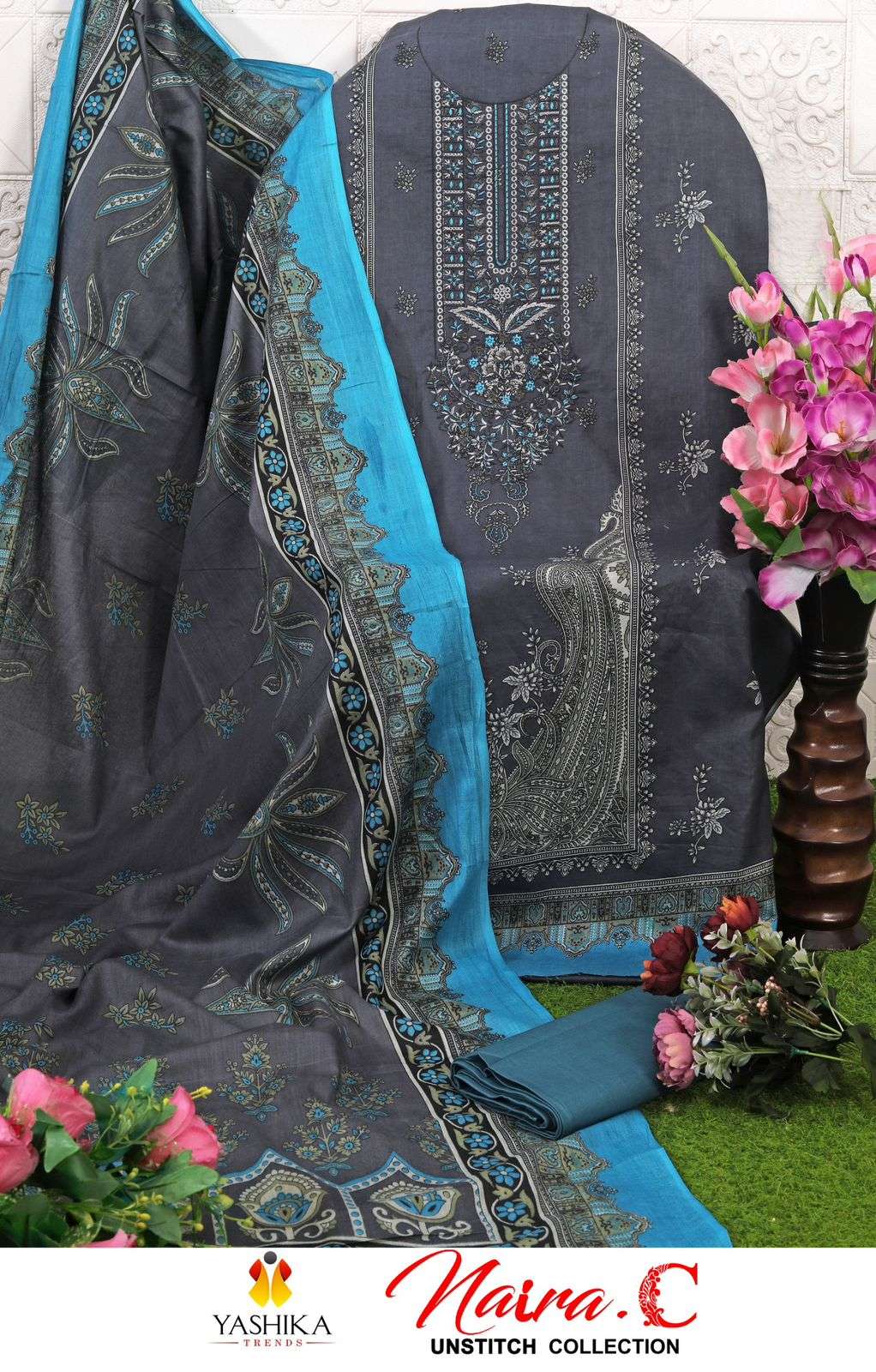 YASHIKA TRENDS NAYRA C COTTON PRINTED WITH FANCY WORK SUIT