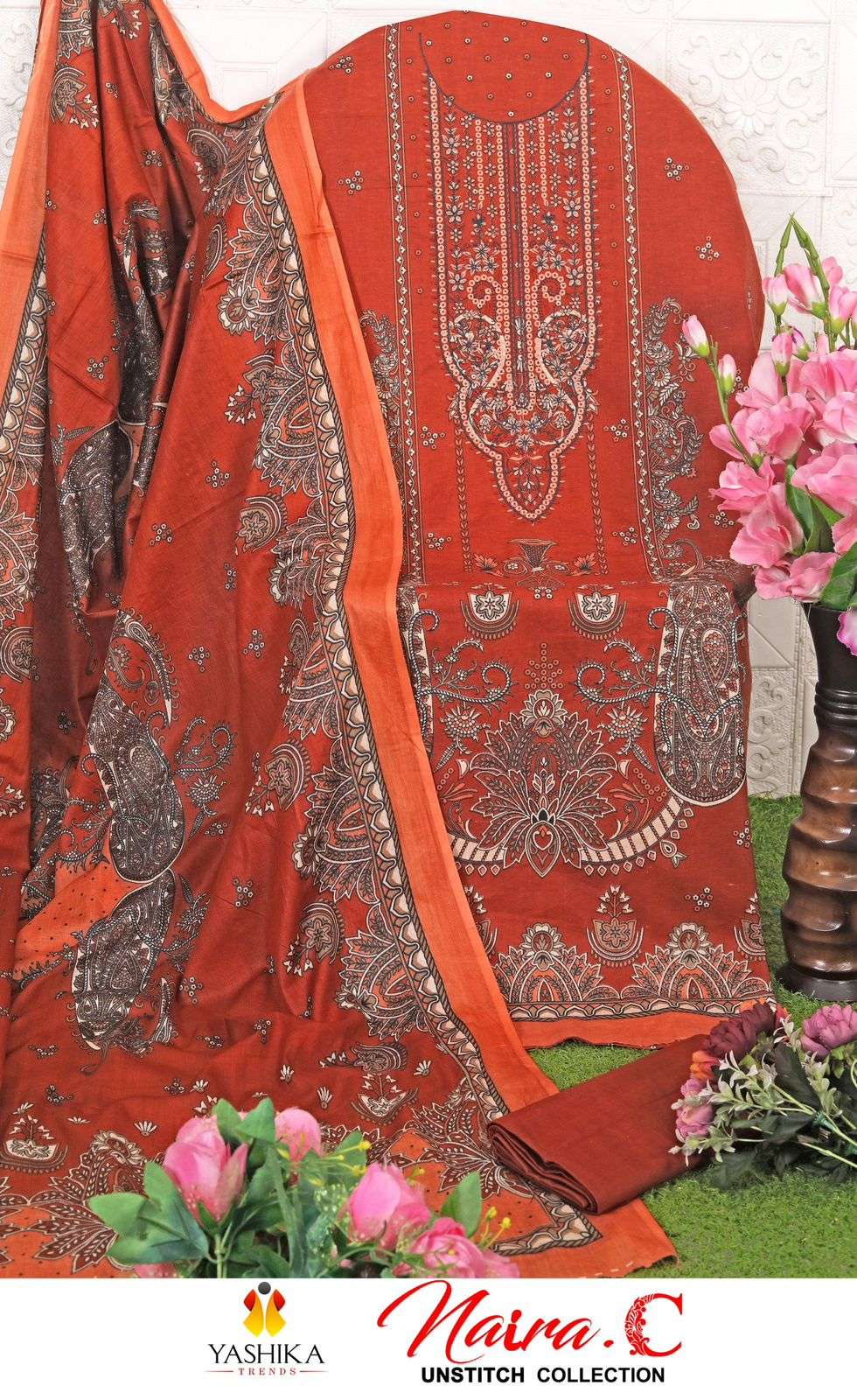 YASHIKA TRENDS NAYRA C COTTON PRINTED WITH FANCY WORK SUIT