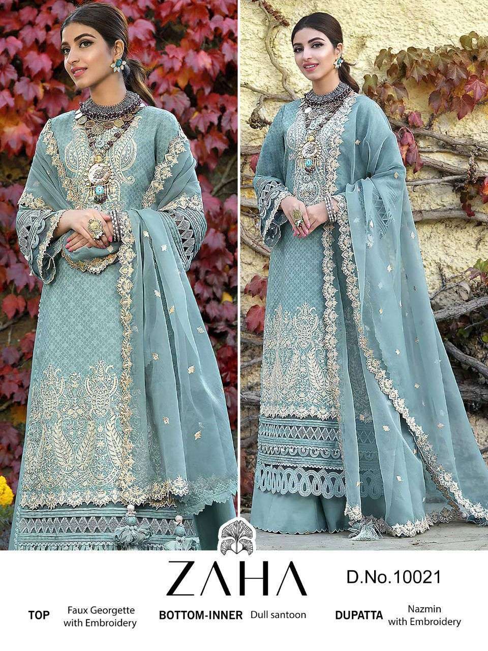 ZAHA DESIGN NO - 10021 GEORGETTE HEAVY EMBROIDERED PAKISTANI SUIT