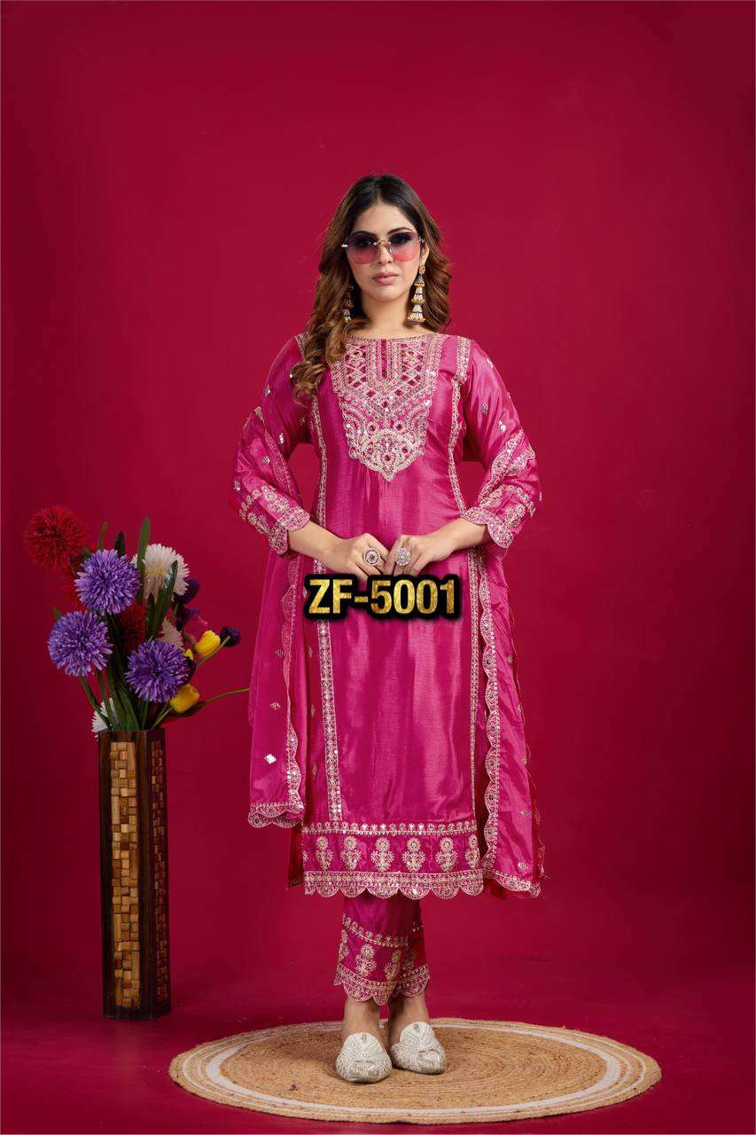 ZF 5001 SILK WITH SEQUENCE EMBROIDERY WORK LADIES SUIT