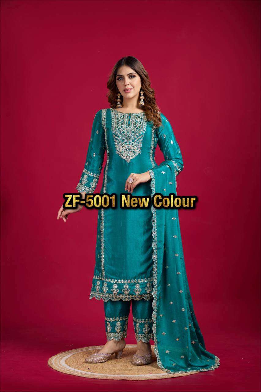 ZF 5001 SILK WITH SEQUENCE EMBROIDERY WORK LADIES SUIT